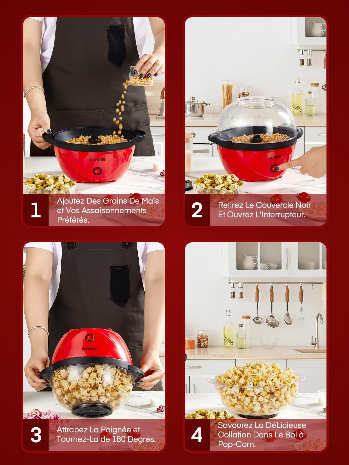 FOHERE Machine à Pop Corn, Machine a Pop Corn 3,5 L Pour la Maison, Popcorn Machine électrique Avec Sucre et Huile, Revêtement Antiadhésif, Silencieuse et Rapide, Grand Couvercle Comme Bol de Service