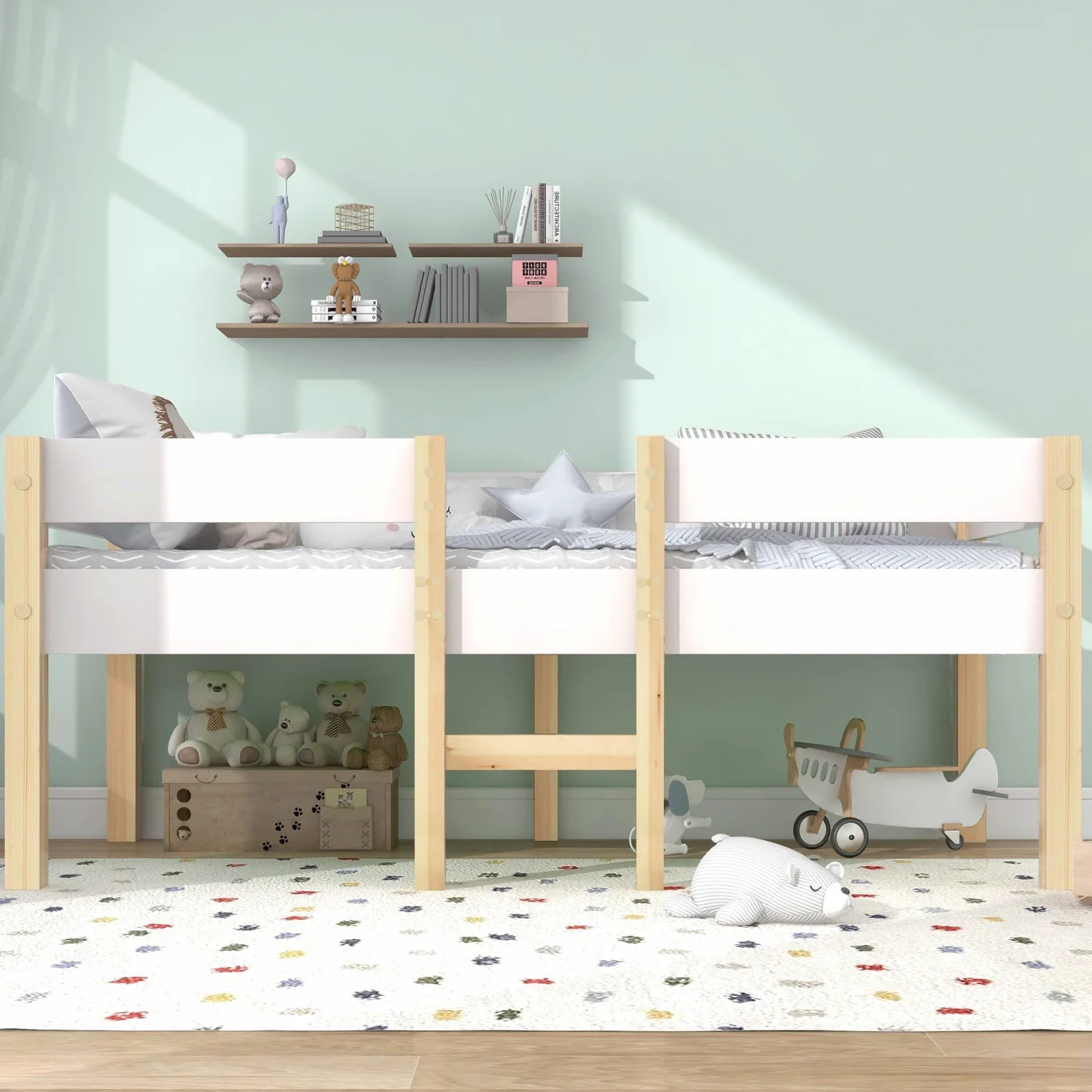 Sweiko Lit 90x190 cm,Cadre de lit pour Enfant en Bois Polyvalent avec barrière de sécurité, pour garçons et Filles,Cadre de lit en Bois Massif, Blanc