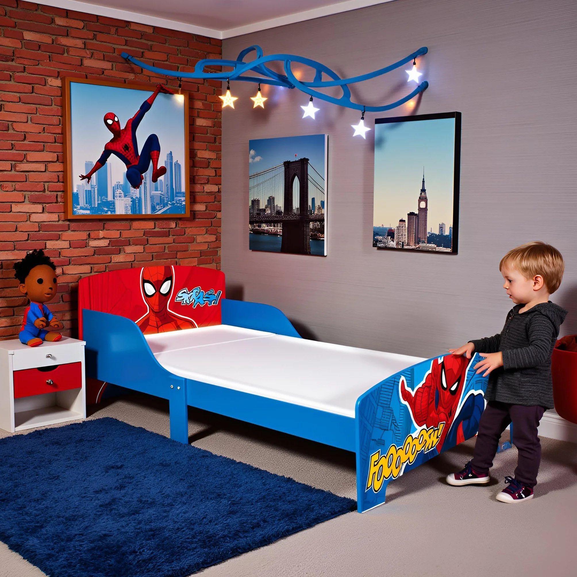 ARDITEX - Lit Enfant en Bois Marvel Spiderman - 77x143x60cm - Couleur Bleu et Rouge - Convient aux Matelas Standards 70x140cm - Montage Facile
