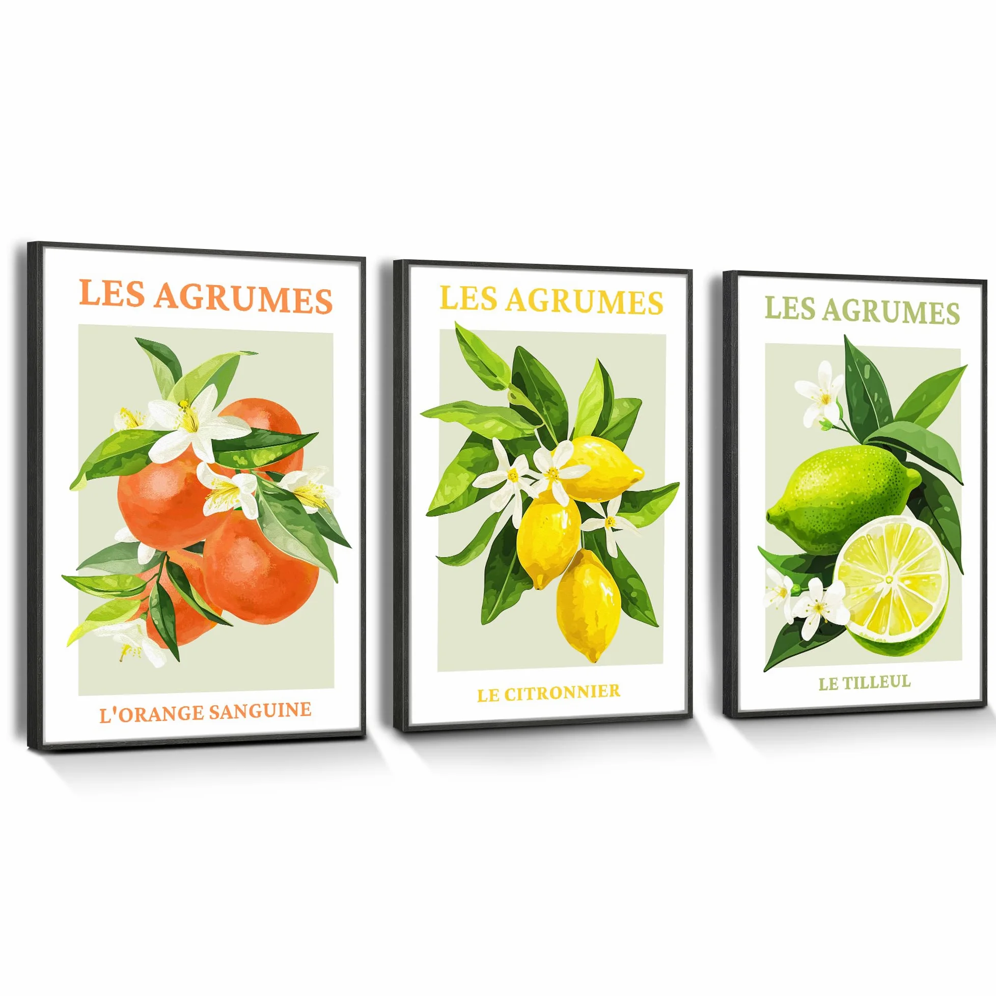 hyidecorart Cadre Noir Tableau Decoration Murale Chambre Salon, Fruits Citron Orange Sanguine Impression Sur Toile, Decoration Murale Salle De Bain Bureau Cuisine
