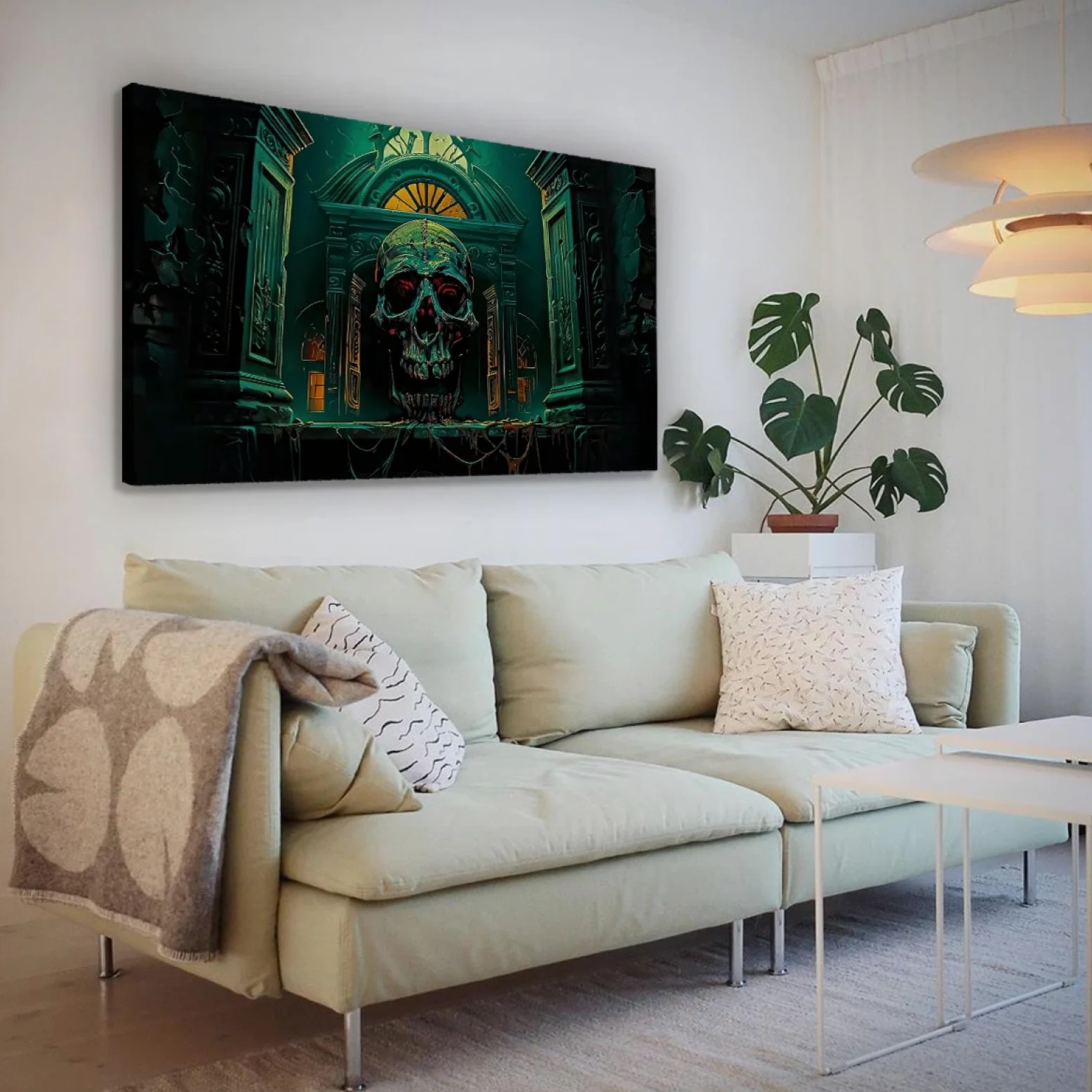 Via Vela Gothique Halloween Art Impression sur toile Horreur Rétro Squelette Château Affiche Peinture Art Mural pour Salon Chambre Décoration Maison 60x100cm Cadre intérieur