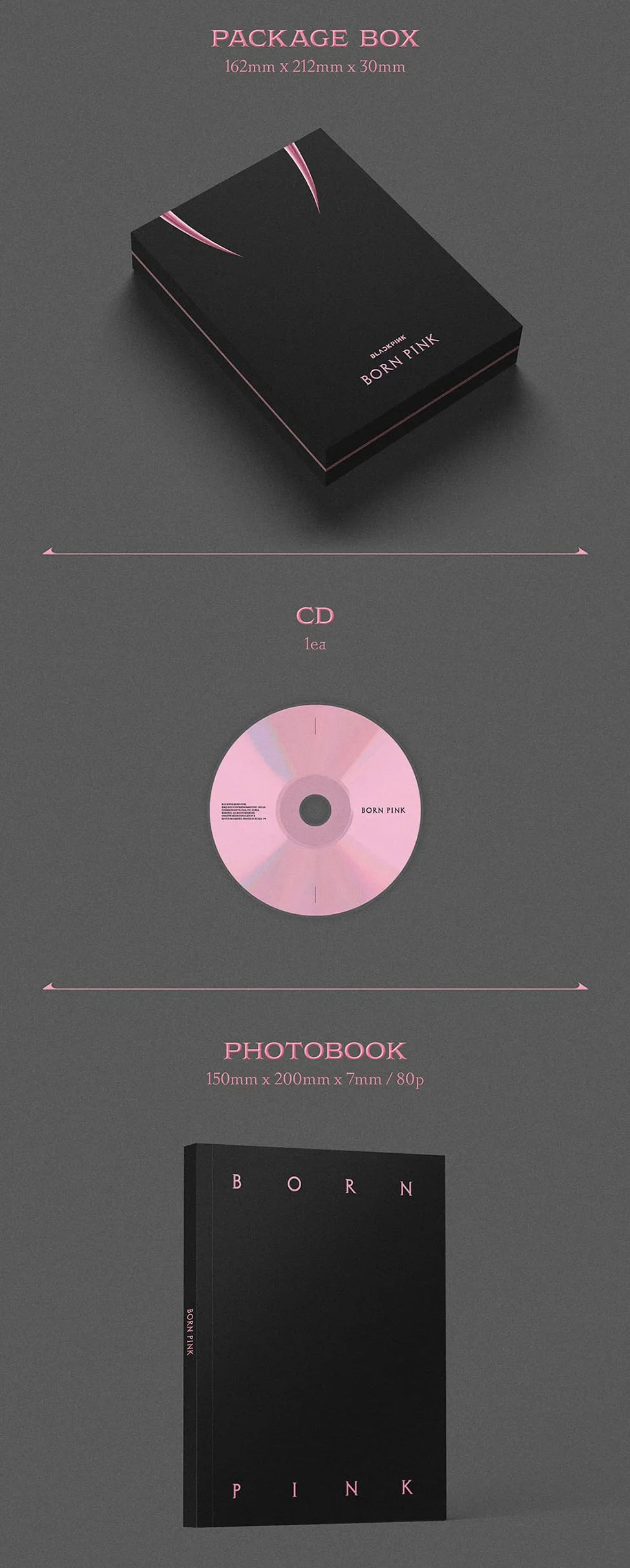 DREAMUS Blackpink : Born Pink Box Set Ver. [Version rose] 2ème album CD + grande carte photo + film instantané + livre photo + enveloppe + papier paroles + carte photo selfie + (5 cartes photos extra