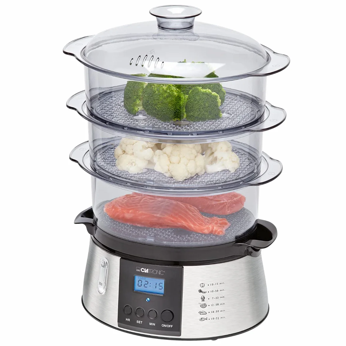 Cuiseur vapeur - Cuiseur riz - Rice cooker - Cuiseur vapeur electrique - Cuiseur Vapeur 3 Compartiments DG3547 Clatronic