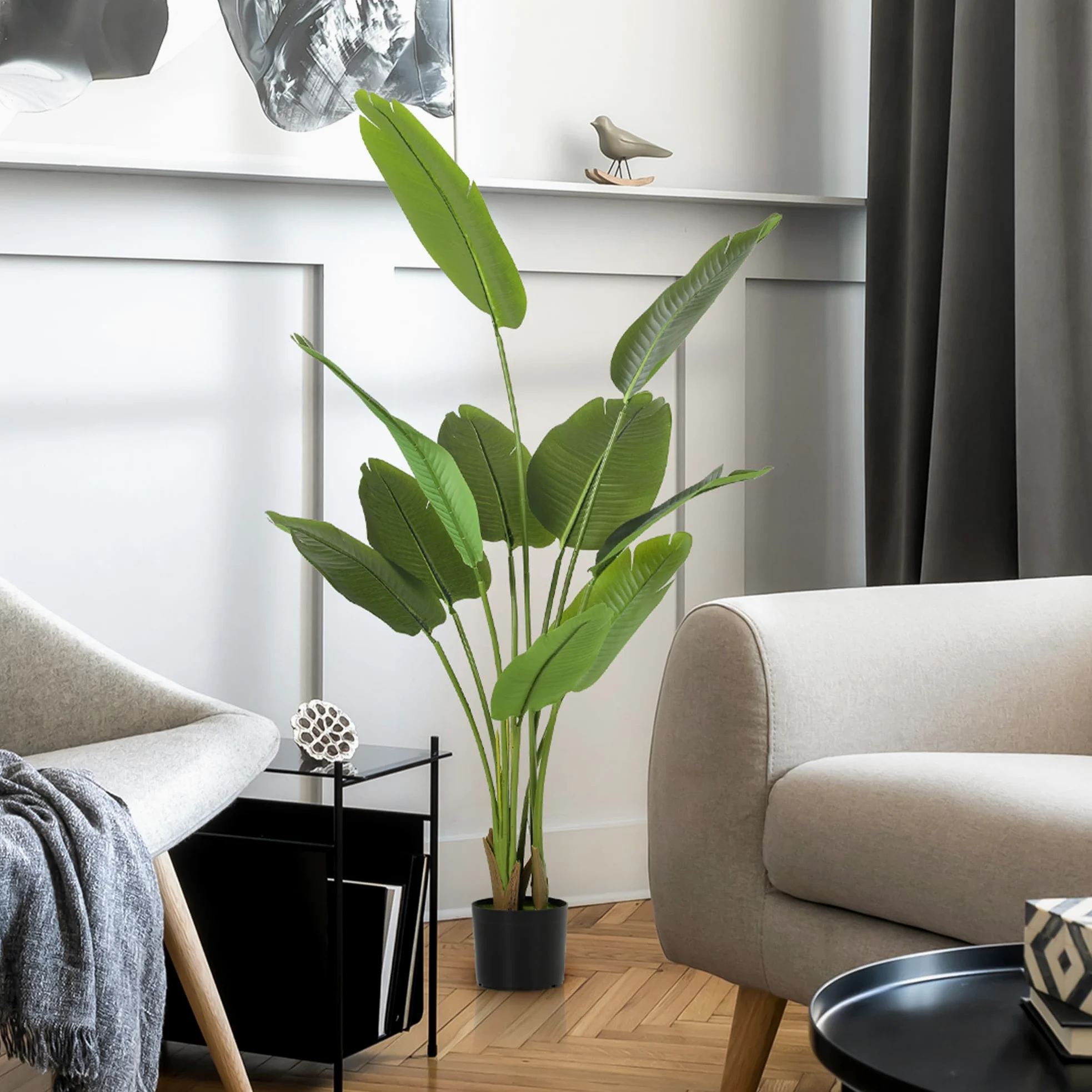 HOMCOM Plante Artificielle Intérieure Oiseau de Paradis 160 cm Vert | avec Pot en Plastique et Terreau Floqué, Arbre Artificiel, Fausse Plante pour Maison Bureau Salon Chambre