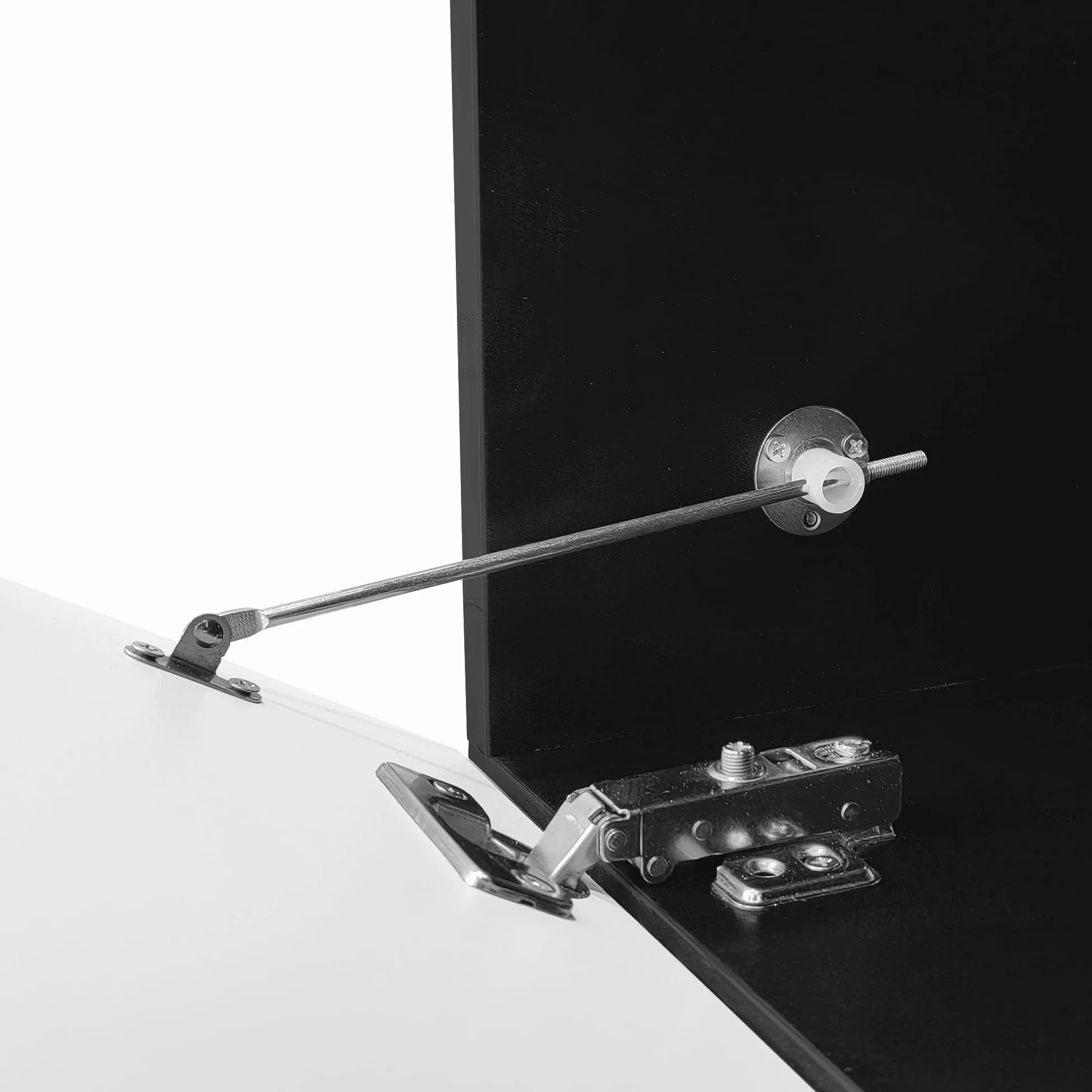 BTM Meuble TV Blanc et Noir avec Éclairage LED, Meuble TV Moderne avec Rangement, Meuble Télé 180cm pour Salon, Suspendu ou au Sol, Porte Pliante Haute Brillance, Charge de 50kg, 180x35x30cm
