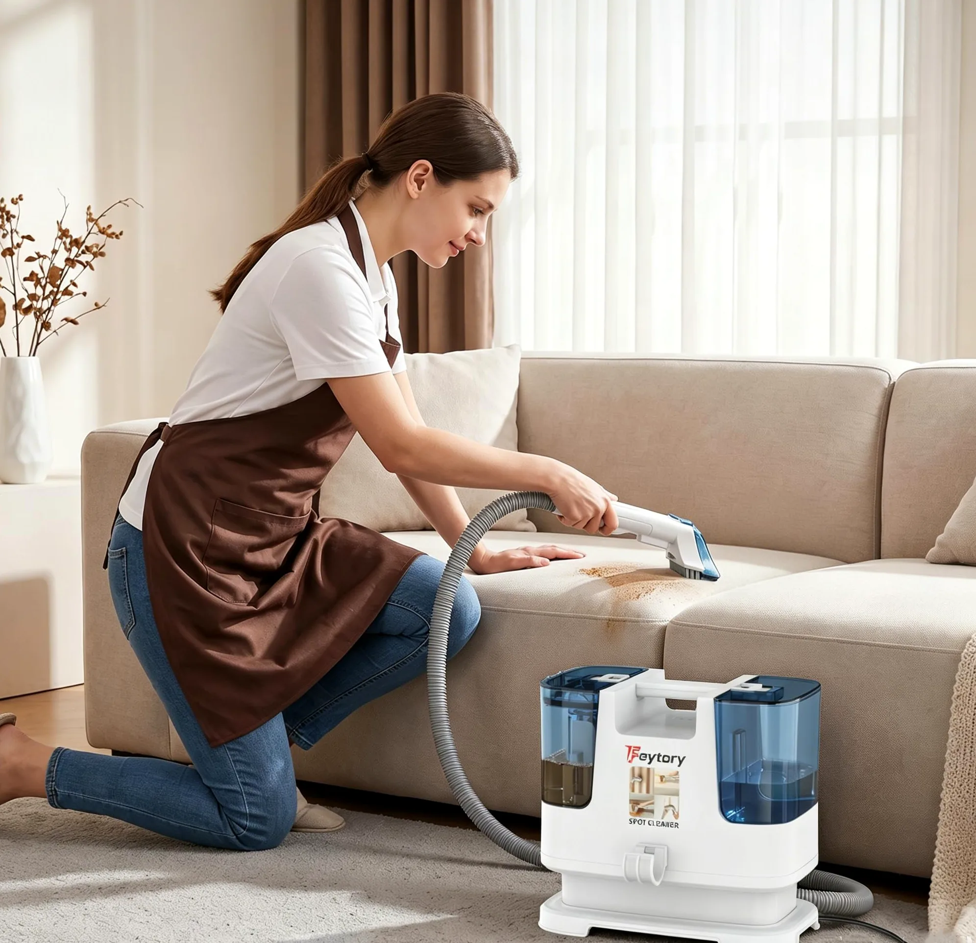 Aspirateur Nettoyeur Portable 430W 15KPa, Shampouineuse Canapé avec Double Réservoir 0,6L, Fonction Autonettoyante, Brosse Large & Petite, pour Tissus, Cuir, Moquette, Coussins, Intérieur Voiture