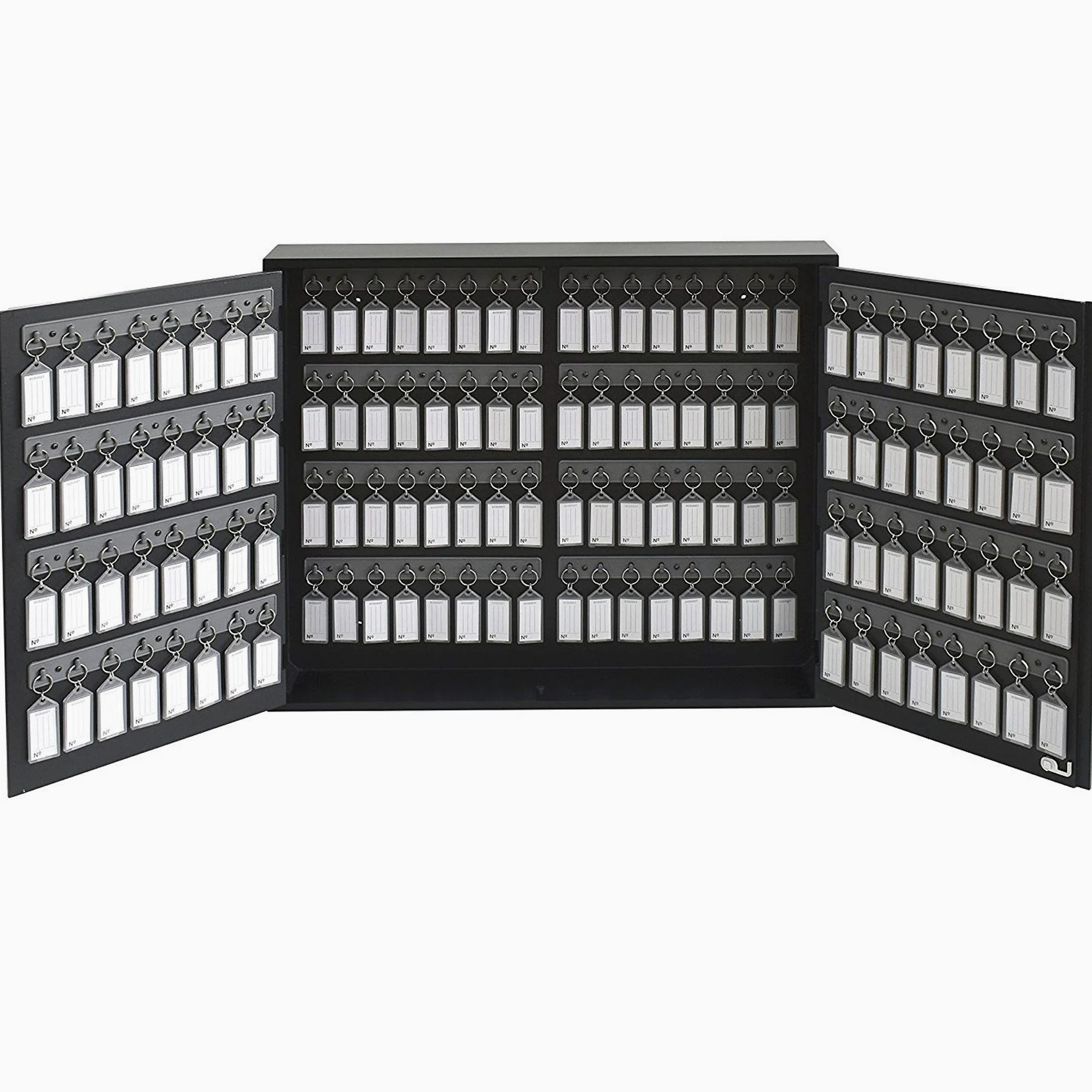 Acrimet Organisateur Armoire à Clés Mural en MDF pour 128 Clés avec Serrure (128 Porte-clés Gris fumée et 128 étiquettes) (Armoire Noir)