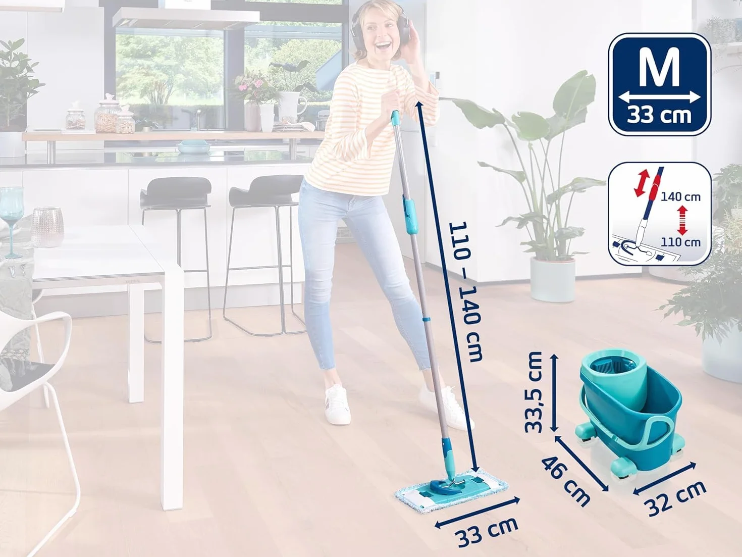 Leifheit Set Clean Twist M Ergo, Lave-Sol avec Molleton Ultra Doux, Seau essoreur et Balai à Plat essorage Facile, Balai serpillère Microfibre, kit de Lavage pour sols délicats, Chariot à roulettes