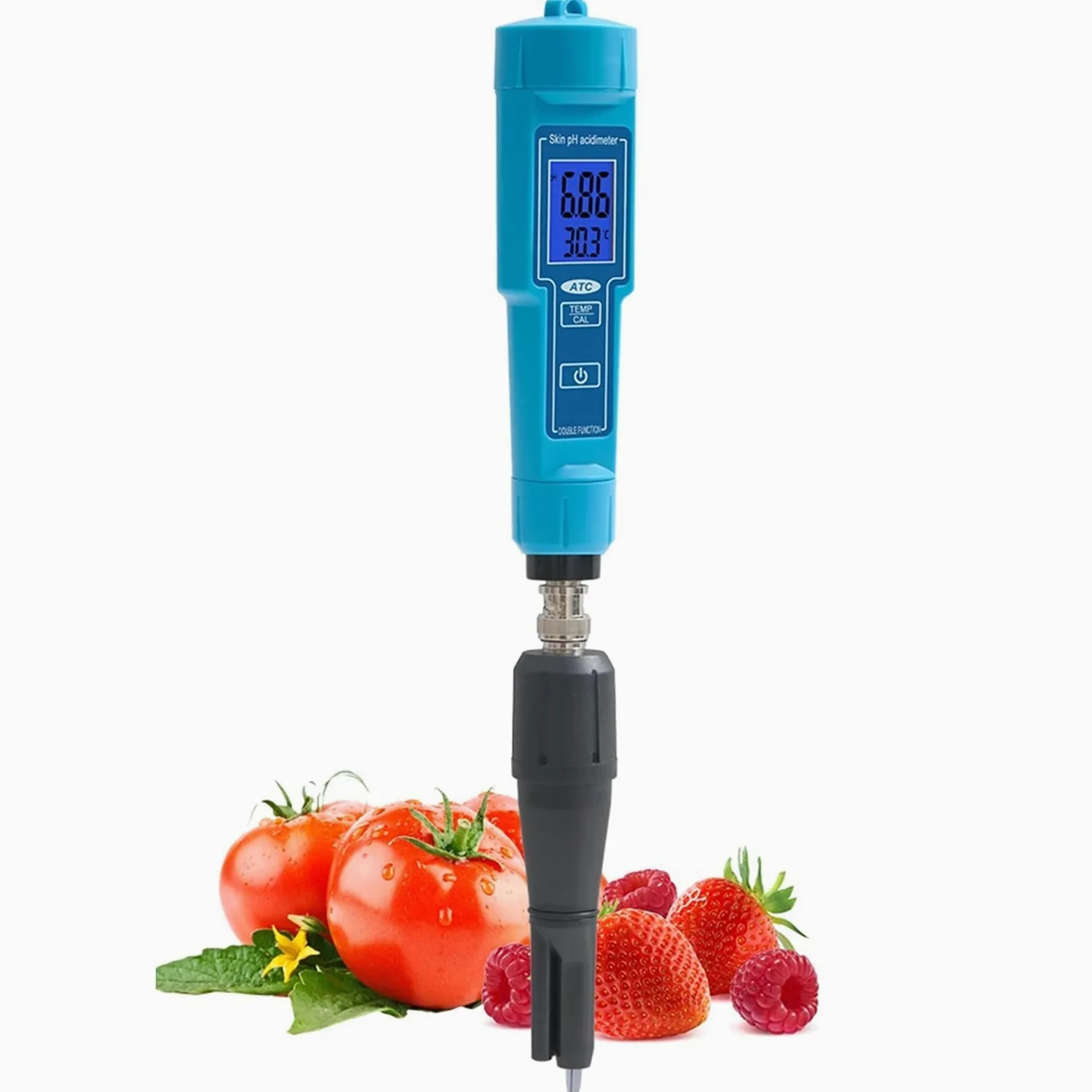 Testeur de pH numérique avec thermomètre, testeur de pH portable, étalonnage automatique, écran LCD, testeur d'acidité professionnel pour aliments, sol, fruits et viandes