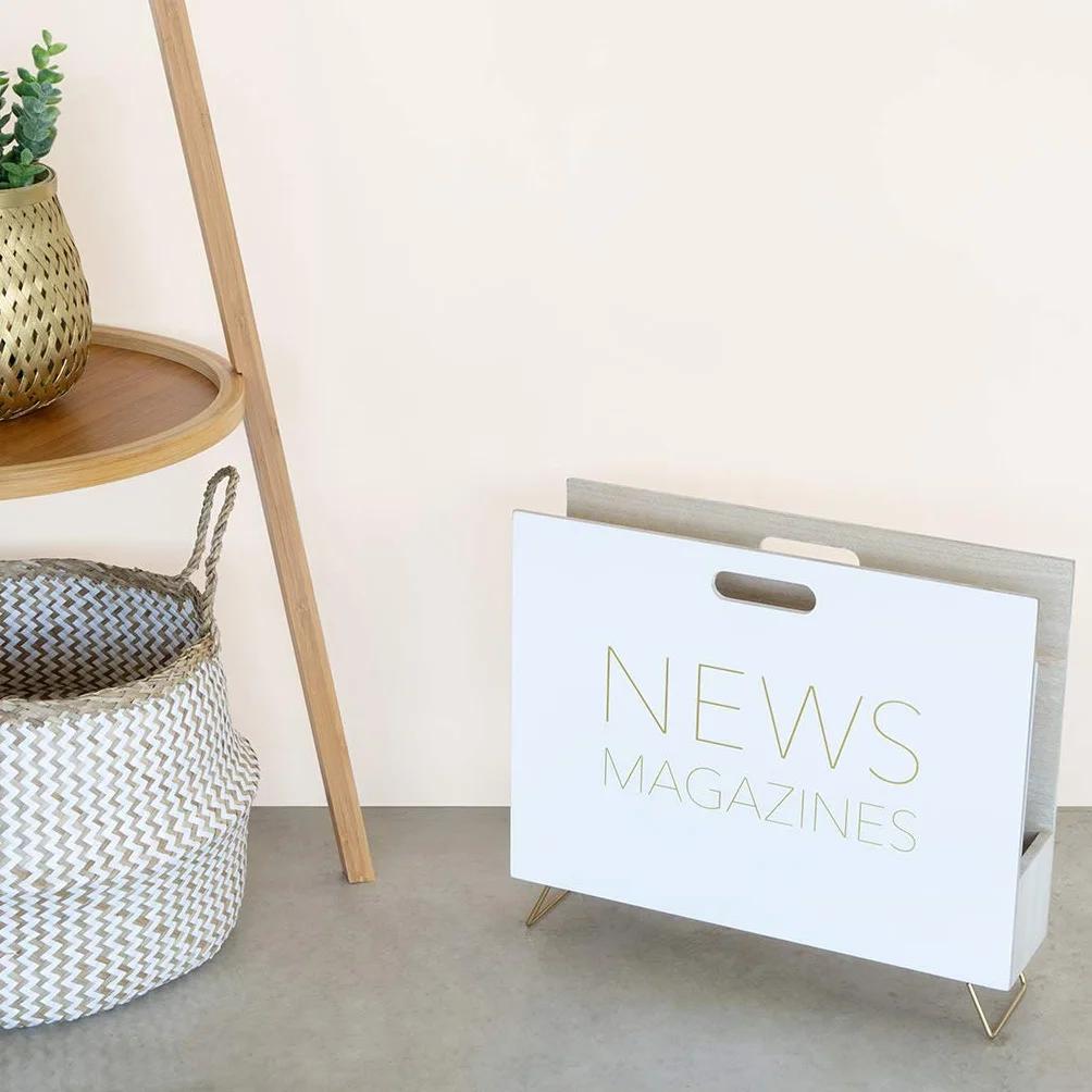 Balvi Porte-revues News Couleur blanc Pour les magazines, catalogues et journaux Avec poignée Bois MD