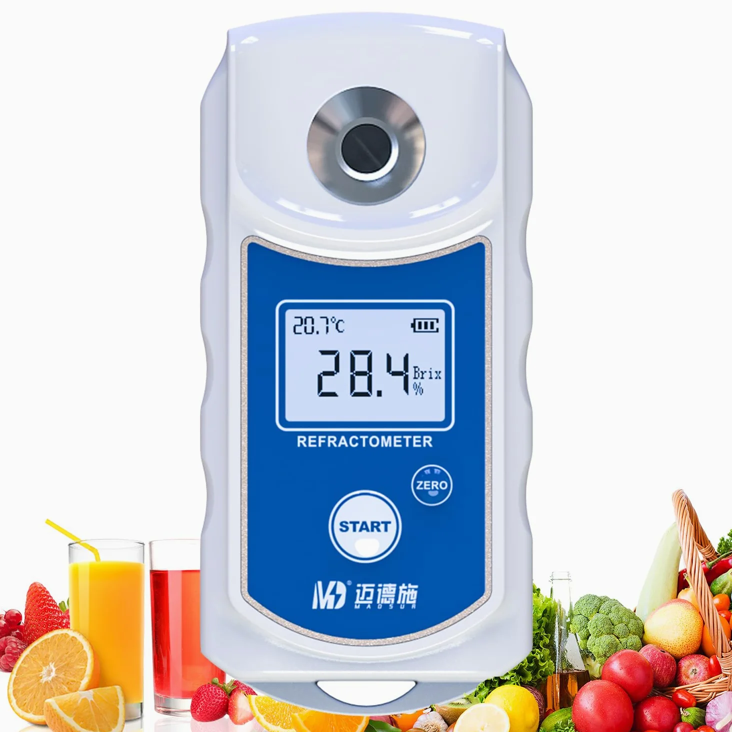 MADSUR Réfractomètre numérique Brix mètre de sucre Gamme 0-35% Compensation automatique de la température et ± 0,1% Précision, Parfait pour les fruits, jus, légumes, boissons et café...