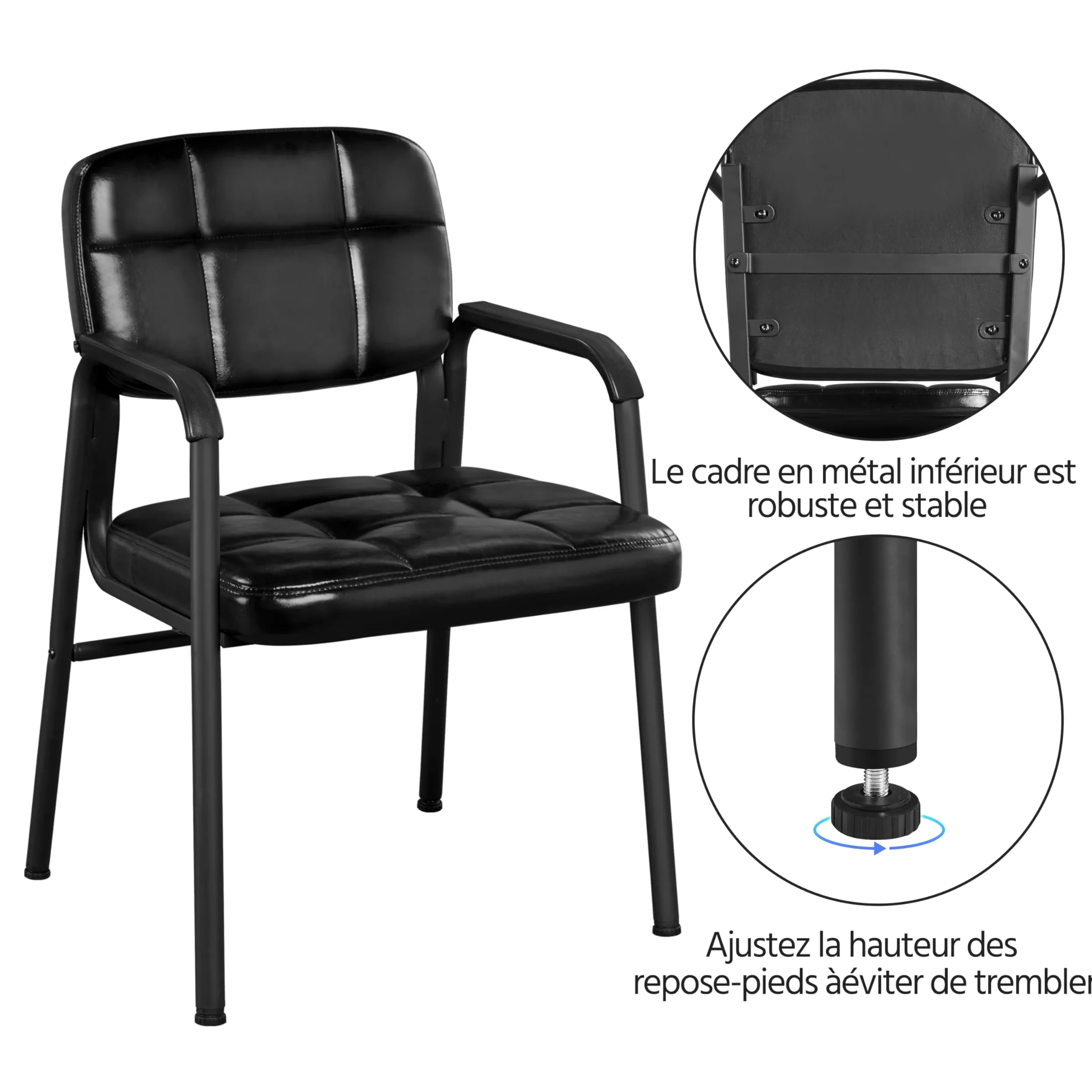 Yaheetech Chaises de Visiteur Fauteuil Salon Fauteuil d'accueil Visiteur Siège Rembourré en Smilicuir pour Bureau/Salle d'Attente/Cuisine Noir Lot de 2