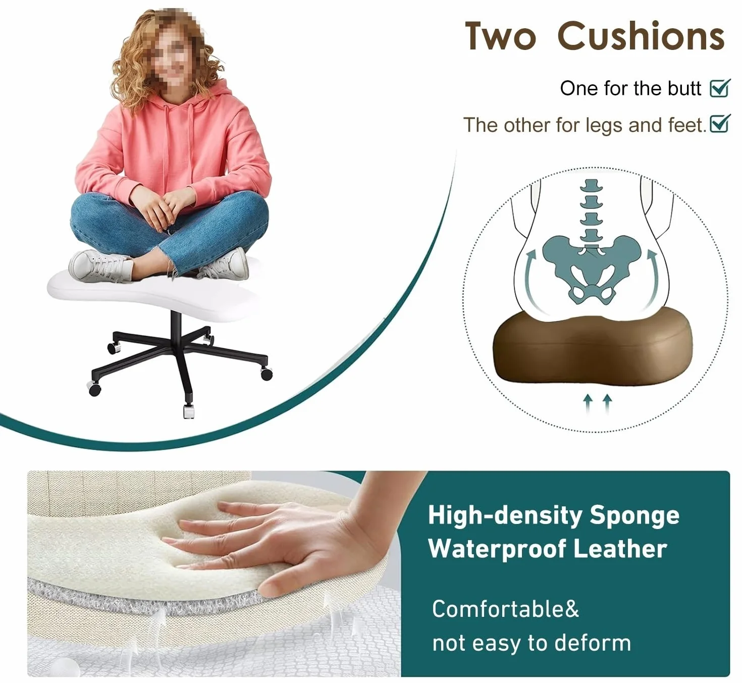 Siege Assis Genoux Chaise de Bureau à Jambes Croisées avec Roues, Chaise Ergonomique de Yoga et Méditation ( Blanc )