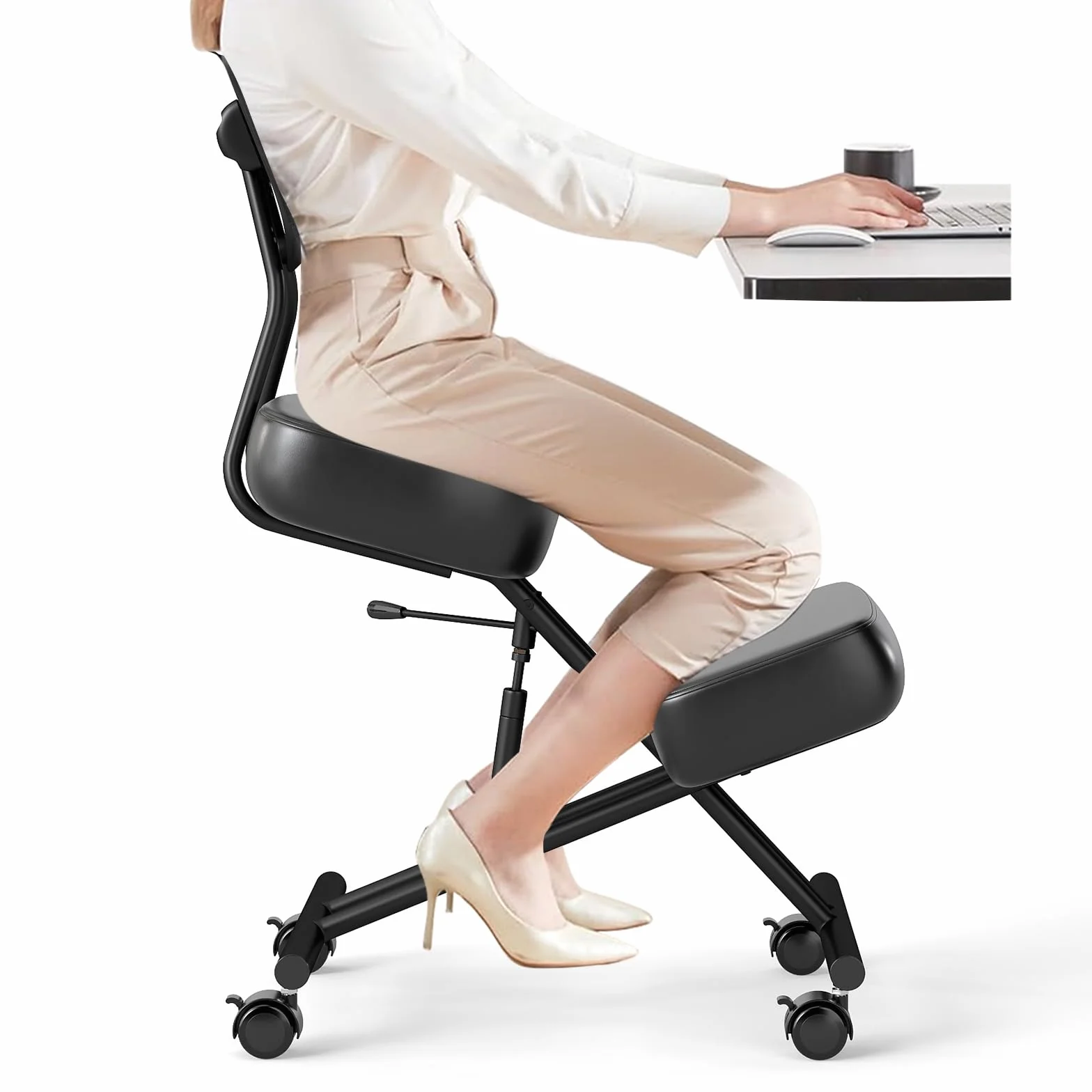 GIANTEX Tabouret Genouillères Réglable avec Dossier, Chaise de Travail Ergonomique, Roues à Verrouillage, Support pour Genoux, Chaises Orthopédiques pour Corriger la Posture Assise, Charge 110 kg