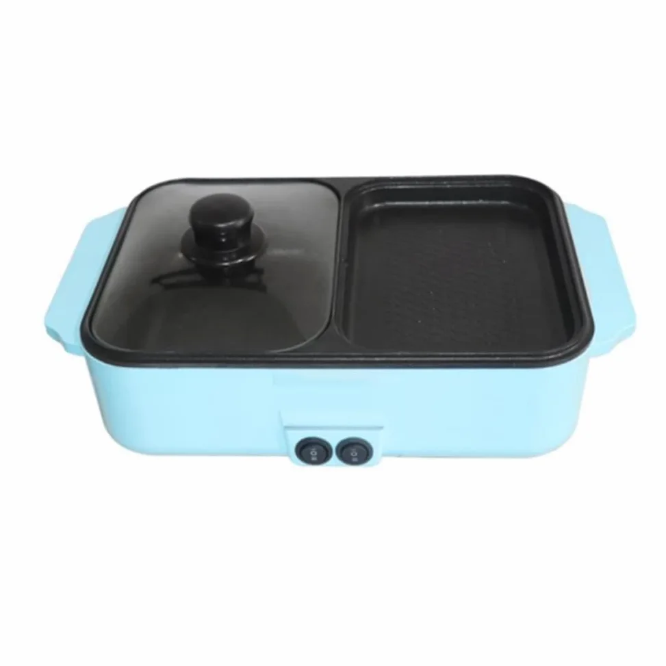 2 en 1 Pot Électrique Antiadhésif et Poêle Électrique Portable pour Barbecue Intérieur EU Plug A