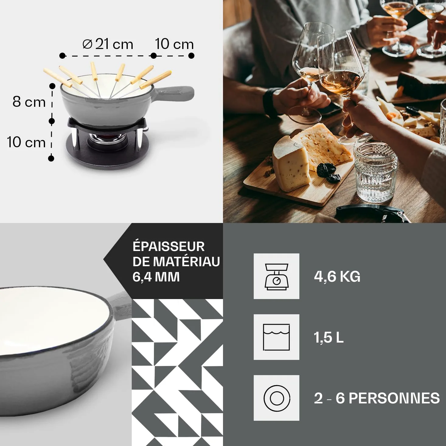 Appareil a Fondue Savoyarde et Chocolat, Appareil à Fondue Electrique avec 6 Fourchettes à Tremper, Service a Fondue Bourguignonne pour la Maison