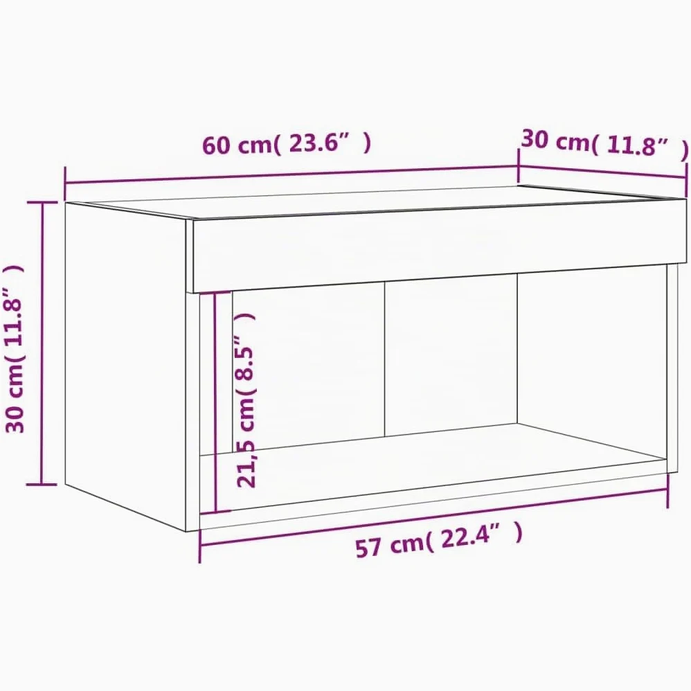 vidaXL Meuble TV avec lumières LED chêne fumé 60x30x30 cm