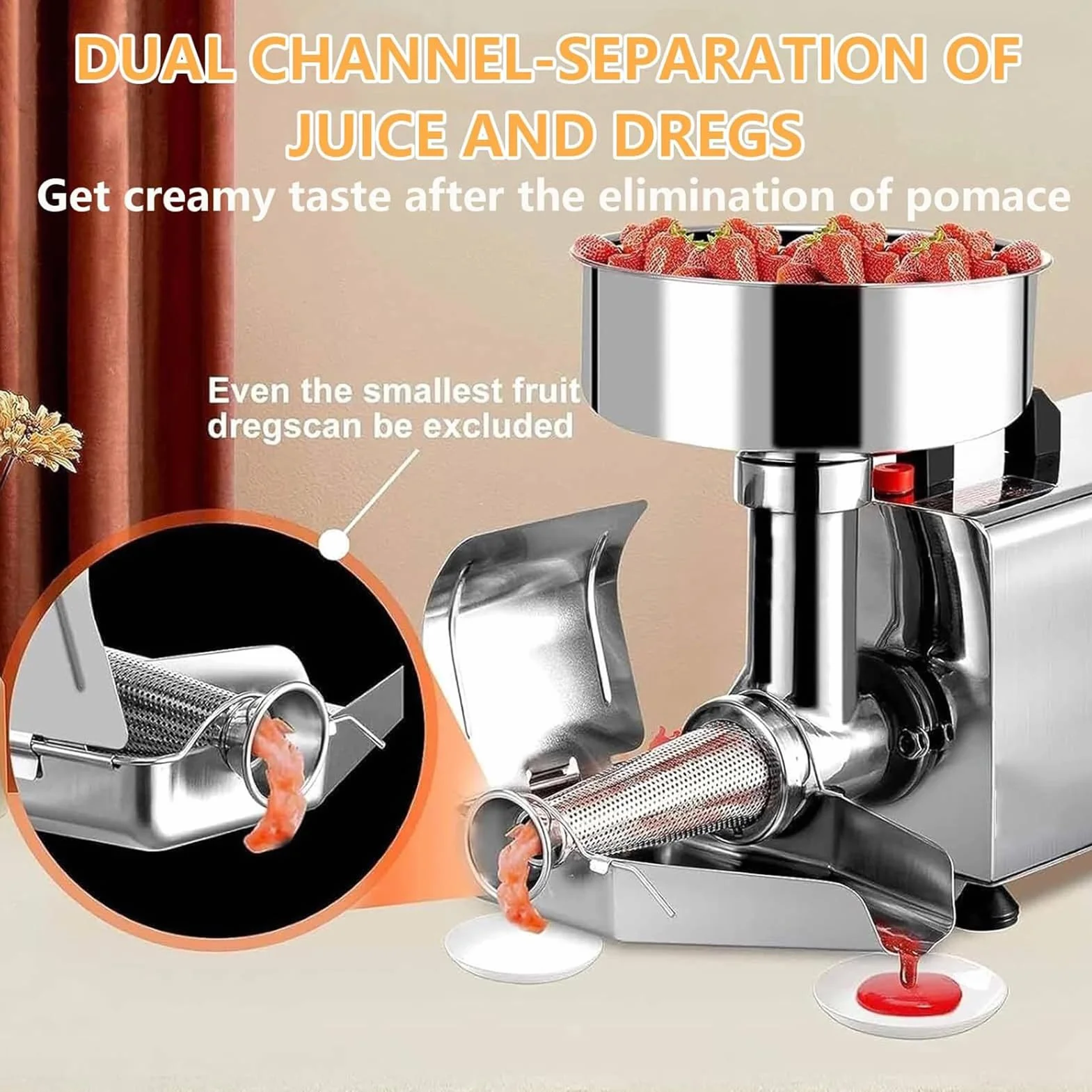 Passoire à tomates électrique commerciale 450 W - Moulin alimentaire en acier inoxydable pour tomate, fraise, myrtille - Presse à fruits - Idéal pour faire des sauces et purées