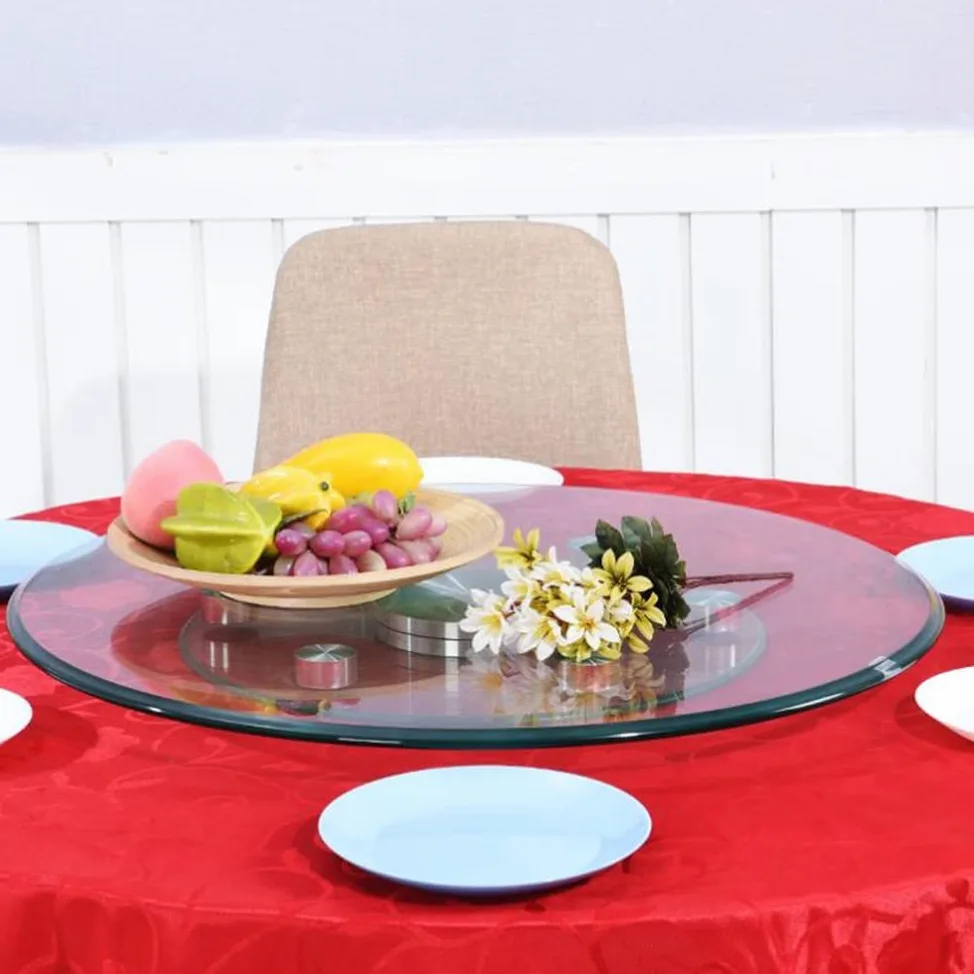 Plateau Tournant Transparent Grand, Plateau De Service Rotatif Robuste avec Roue Auxiliaire, Rond 60cm/70cm/80cm/85cm/90cm/100cm Plateau Rotatif en Verre Trempé (Size : 90cm/36in)