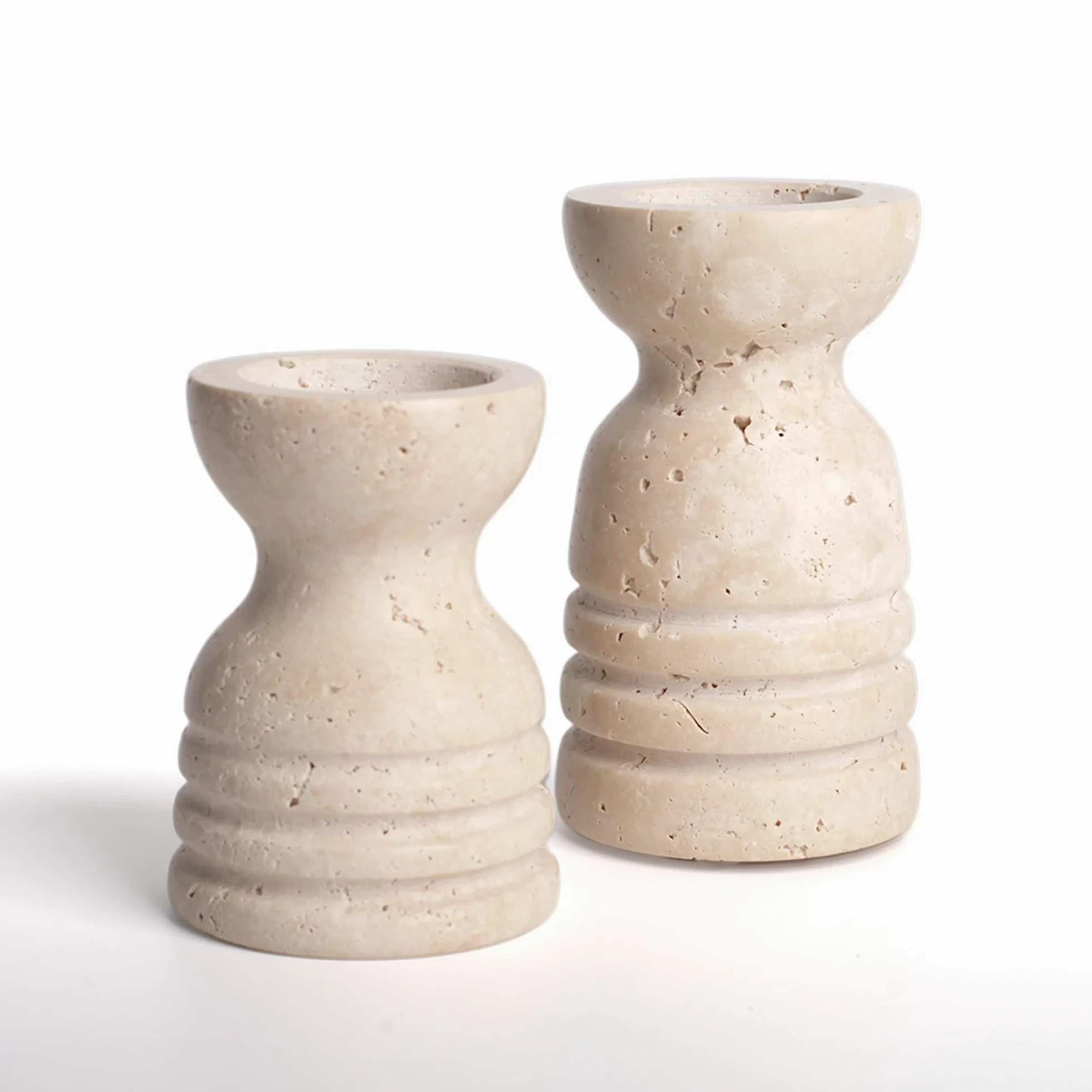 Lot de 2 bougeoirs Italiens en véritable travertin Naturel en marbre de qualité supérieure pour Mariage, Salle à Manger, fête, bougeoir pour Bougies piliers de diamètre 1,9 cm de diamètre