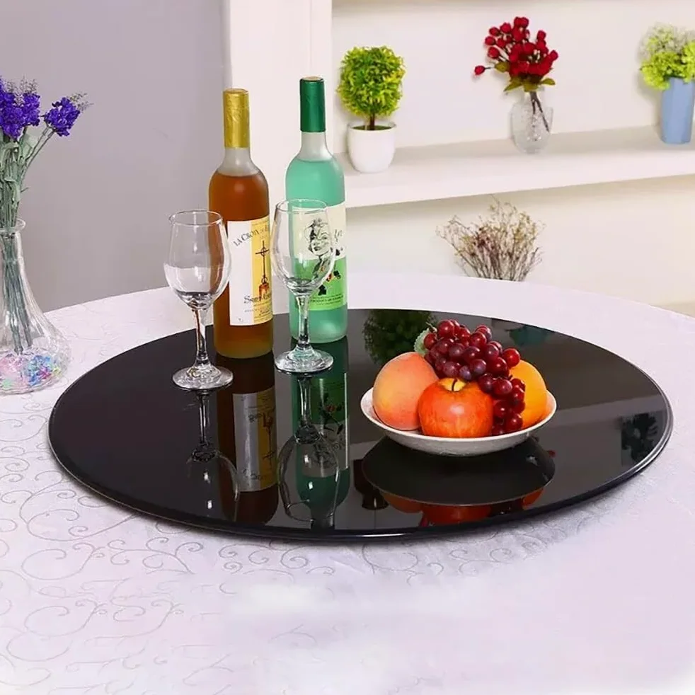 Plateau Tournant En Verre Trempé Lazy Susan Noir, Grand Plateau Rotatif De 60cm 80 cm 100cm, Pour Table De Salle À Manger, Assiette De Service De Table D'hôtel À Domicile, Facile À Partager La Nourrit