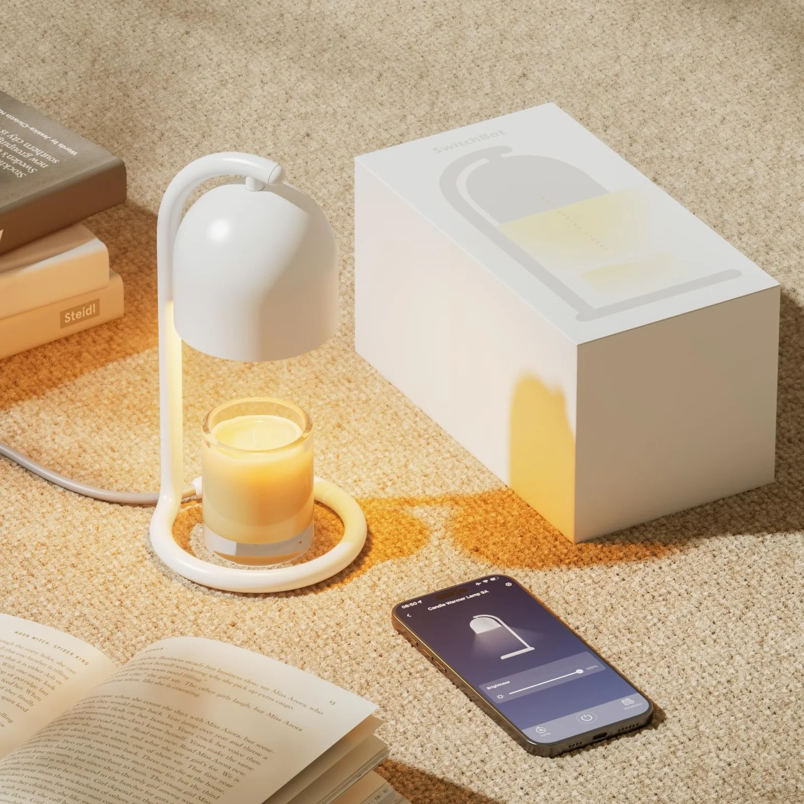 SwitchBot Lampe Chauffe Bougie avec Coffret Cadeau, Candle Warmer Lamp compatible Matter pour Apple Home & Alexa, Minuterie et Variateur Lampe Bougie électrique pour Parfumées Maison, Chambre, Blanc