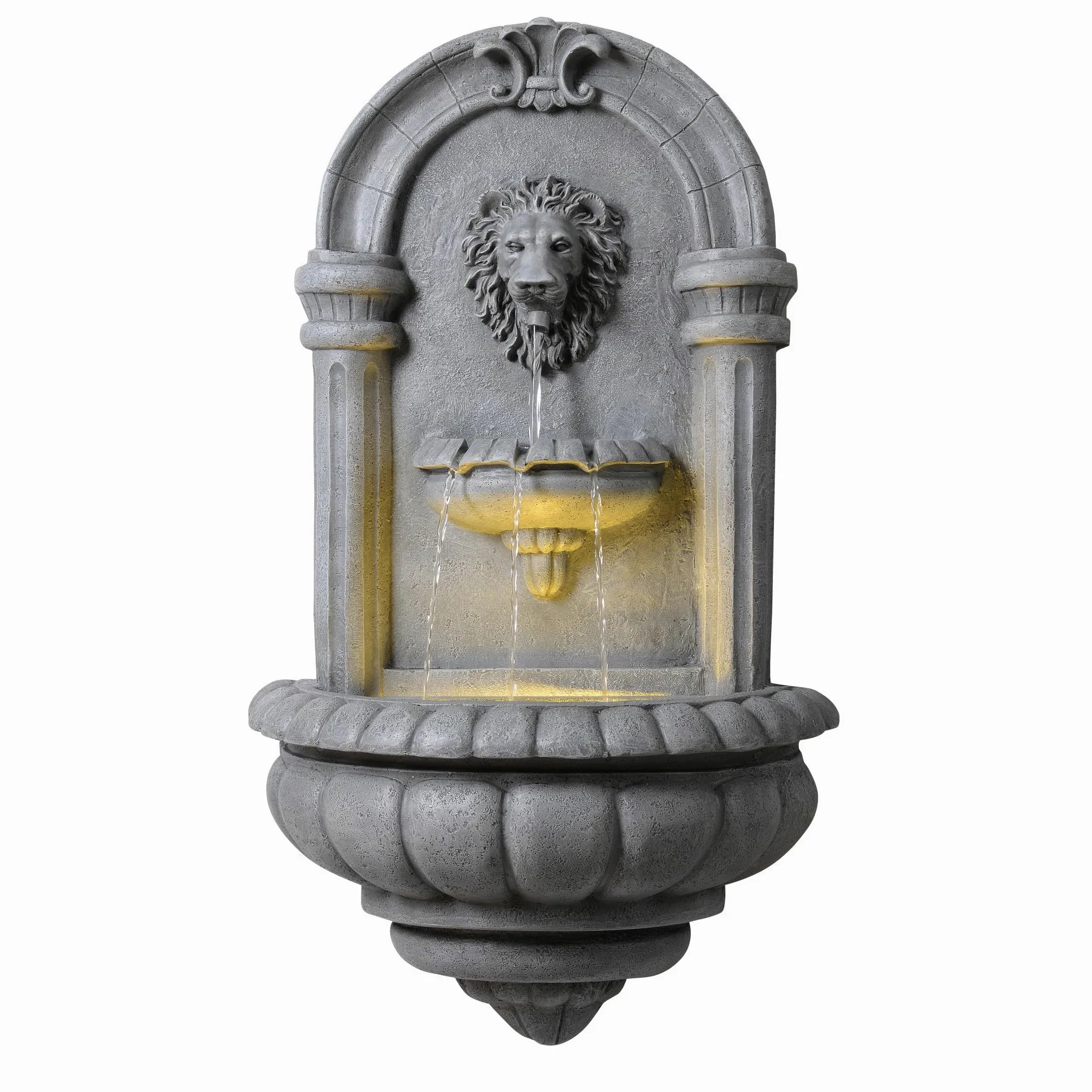 Teamson Home Fontaine Murale tête de Lion 81 cm Effet Pierre, éclairage LED intégré et Design Classique, Pierre Naturelle
