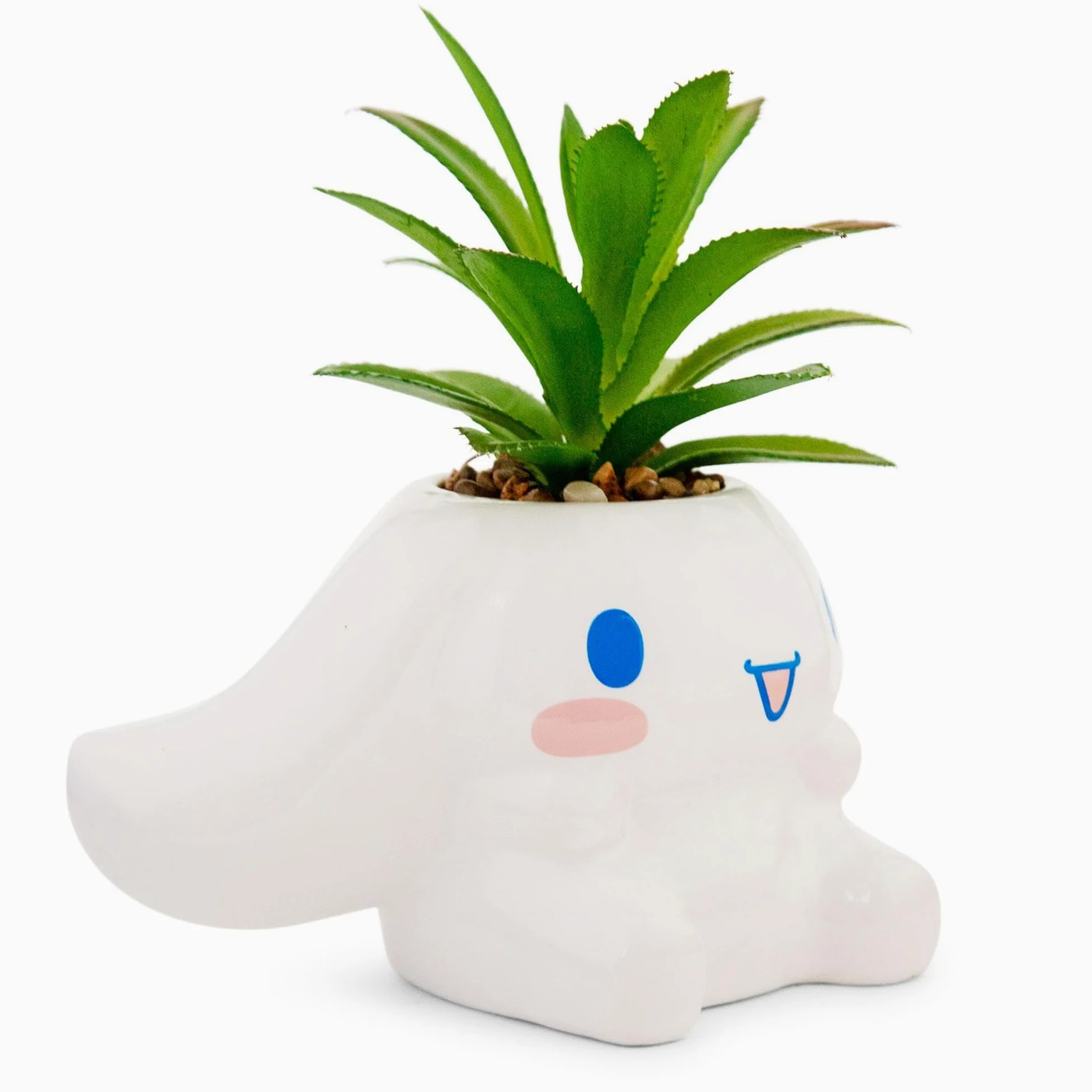 Sanrio Cinnamoroll Mini pot de fleurs sculpté en céramique avec plantes succulentes artificielles | Joli pot de fleurs, fausses plantes d'intérieur