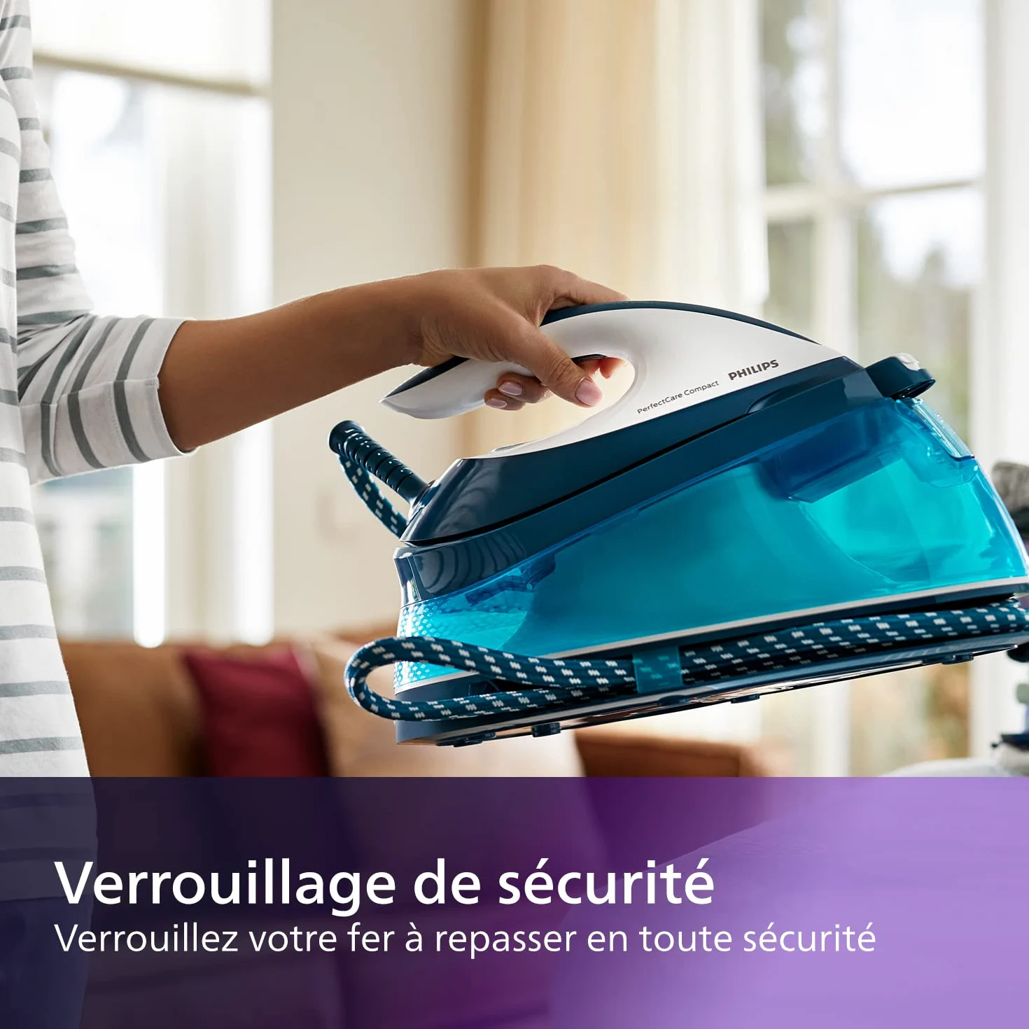 Philips PerfectCare Compact Plus Centrale Vapeur - 2400W, 400g, Pression de 6,5 bars, Technologie OptimalTEMP, Réservoir de 1,5 L, Bleu/Blanc (GC7844/20)