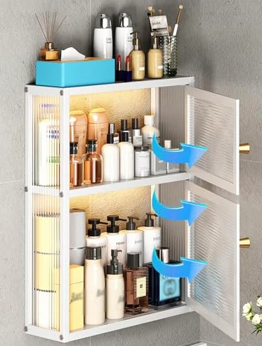 Armoire murale moderne avec porte en verre, solution de rangement peu encombrante pour salle de bain, bureau, salle à manger, salon, cuisine