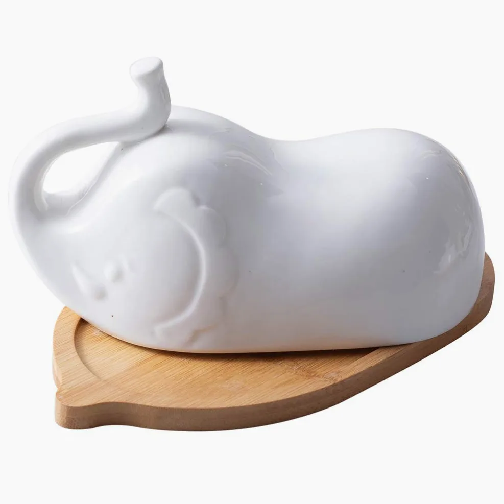 Beurrier en céramique avec plateau, boîte à beurre en forme d'éléphant, récipient à beurre en porcelaine, support à beurre, grand beurrier au lave-vaisselle, assiette à fruits