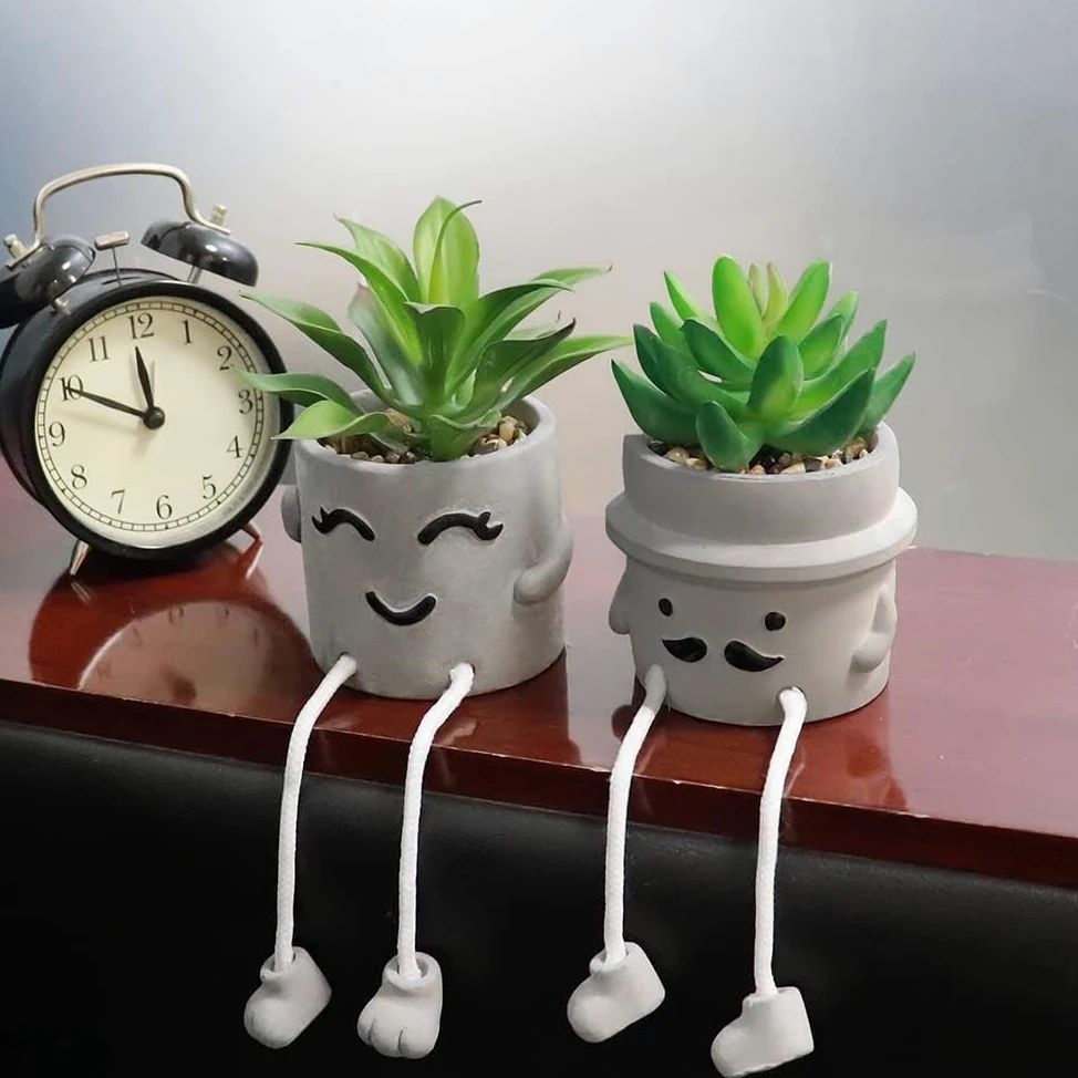 MAKHOT Lot de 4 Plantes succulentes artificielles créatives avec Pot de Ciment, Petites Plantes Grasses artificielles pour décoration de Salle de Bain, Mini Plantes succulentes Mignonnes à Suspendre