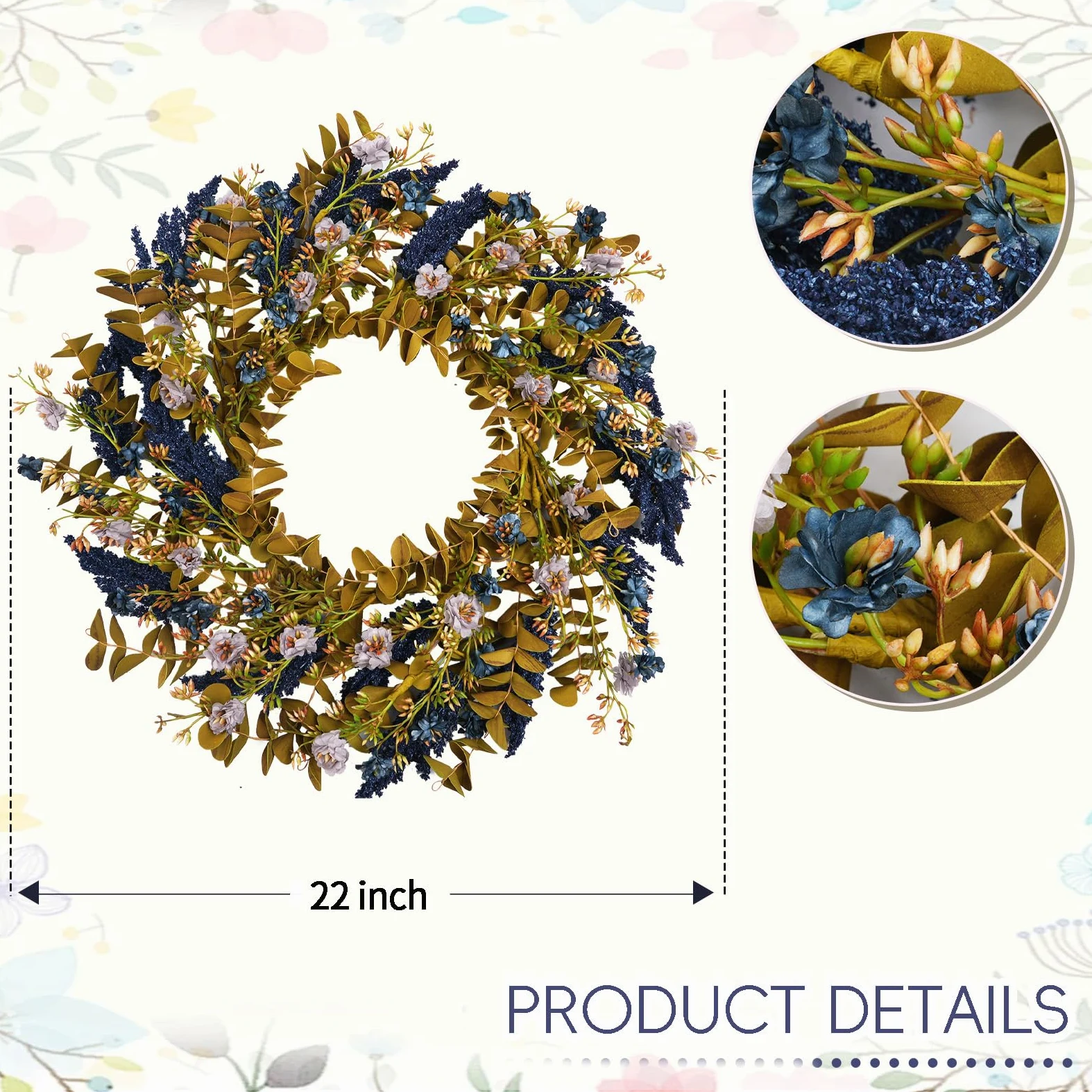 Couronne d'automne de 55,9 cm pour porte d'entrée avec buis et | Couronne de fleurs d'automne avec feuilles de buis douces au toucher pour intérieur et extérieur, couronne de fleurs sauvages