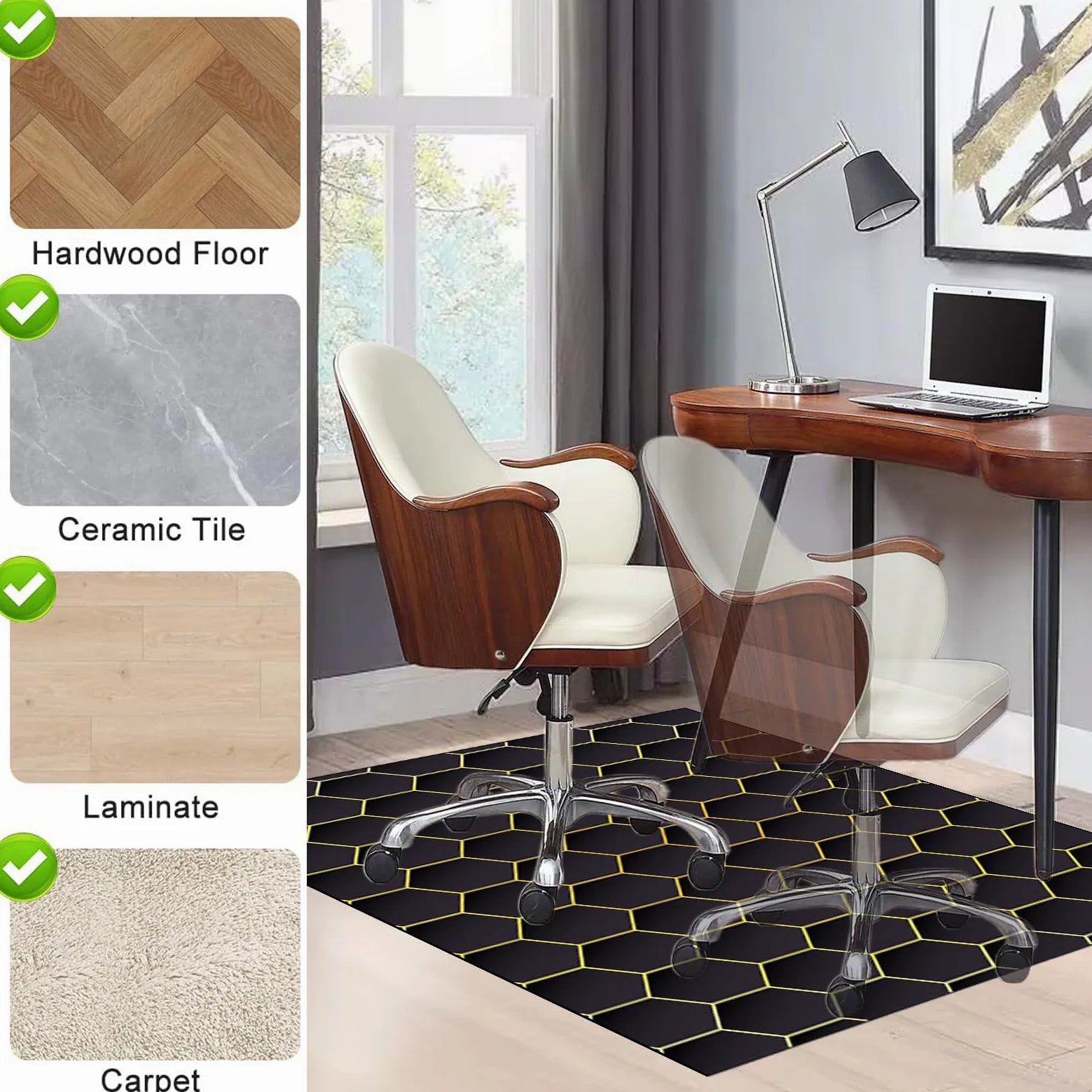 Tapis Fauteuil Gaming Tapis Chaise de Bureau Gaming Antidérapant pour Moquette, Tapis de Sol Bureau pour Sols Durs, Protège-Sol pour Chaise à roulettes, Tapis de Protection en carrelage 120 x 140 cm