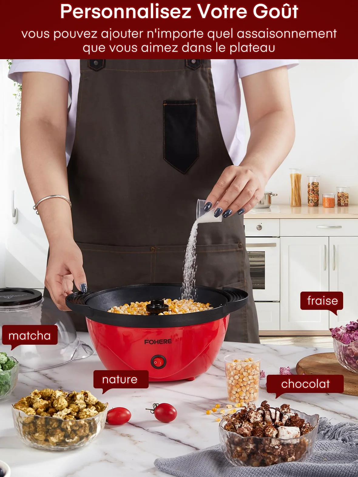 FOHERE Machine à Pop Corn, Machine a Pop Corn 3,5 L Pour la Maison, Popcorn Machine électrique Avec Sucre et Huile, Revêtement Antiadhésif, Silencieuse et Rapide, Grand Couvercle Comme Bol de Service