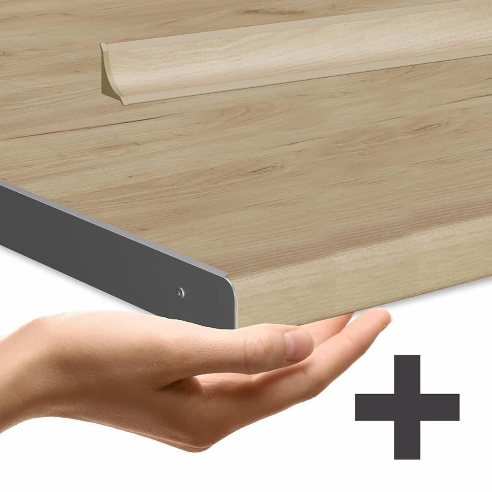Vicco Cuisine Fame-Line, Anthracite Brillant/Chêne doré, 355cm, PT Chêne, adapté à Une Extension individuelle avec des modules supplémentaires