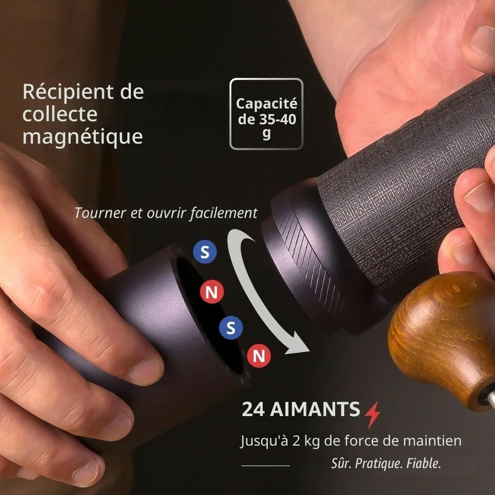 1Zpresso J-Ultra Moulin à café manuel gris fer, fraise conique, poignée pliable, tasse magnétique de 40 g, réglage numérique fin, efficacité de broyage plus rapide, idéal pour expresso (gris fer)