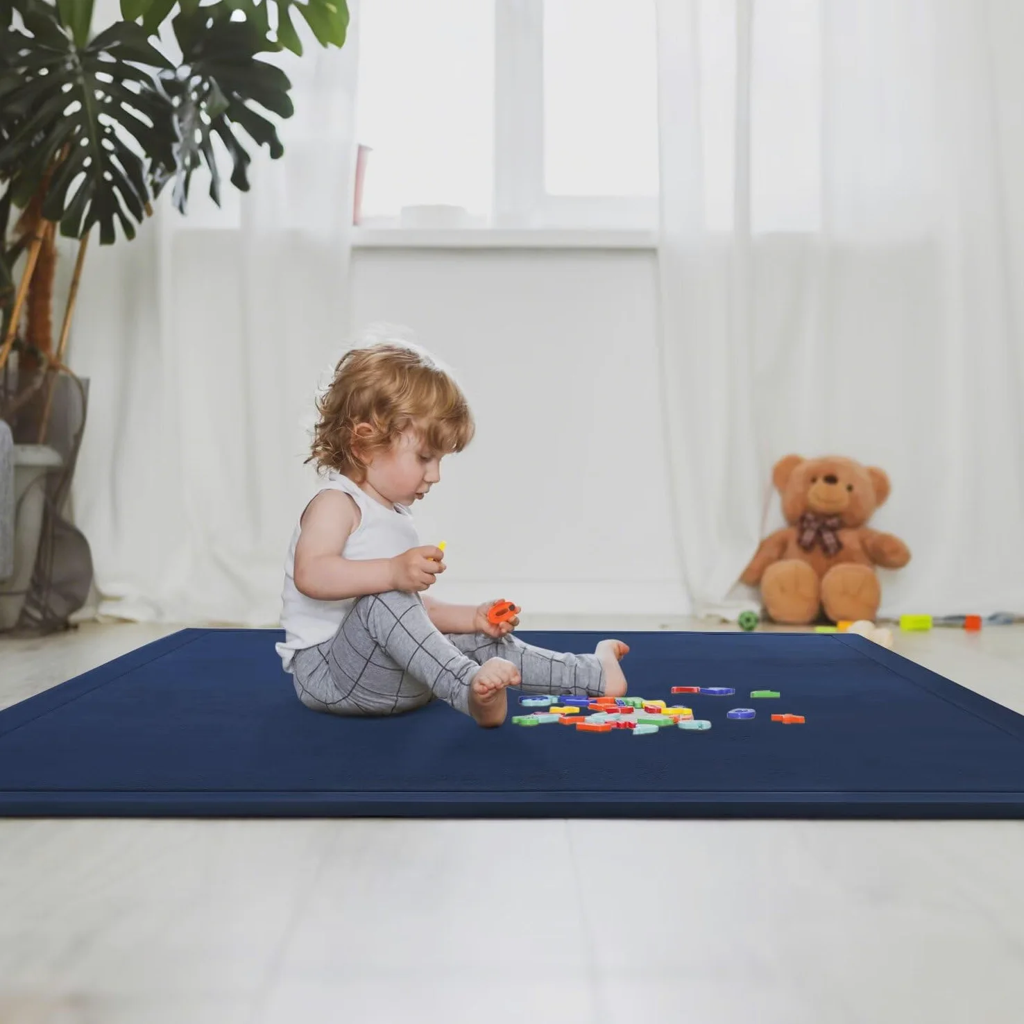 Les Enfants Plein de Velours épaississement de Couverture des Tapis Tapis Enfants antidérapante Tatami pour agrandir Jouer Tapis Salon, la Chambre du bébé, Salon (Bleu Foncé,80 * 150CM)