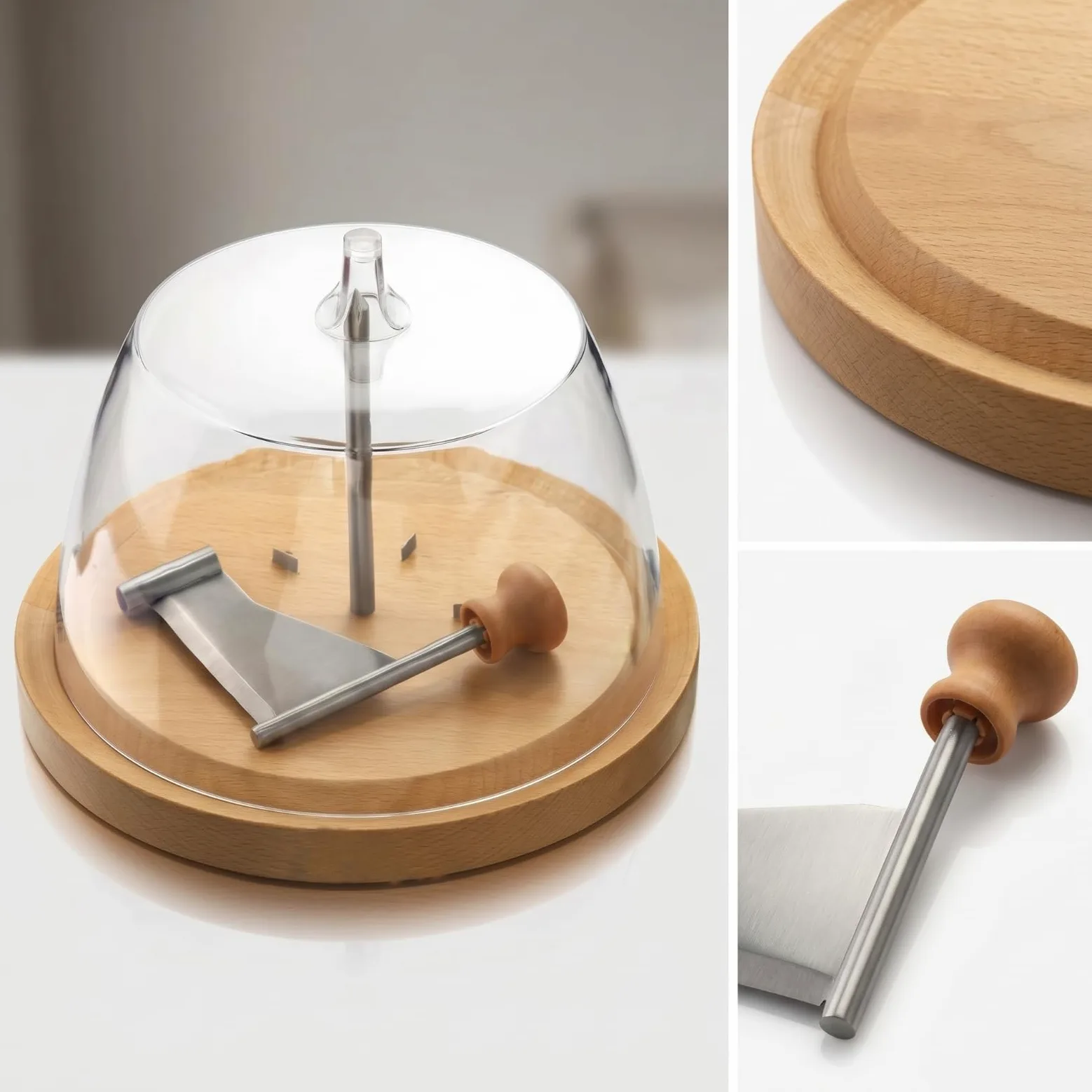 Plateau à Fromage avec Cloche Transparent Coupe-Fromage avec Poignée Creuse Multifonctionnel Coupe-Chocolat pour Amuse-Gueule