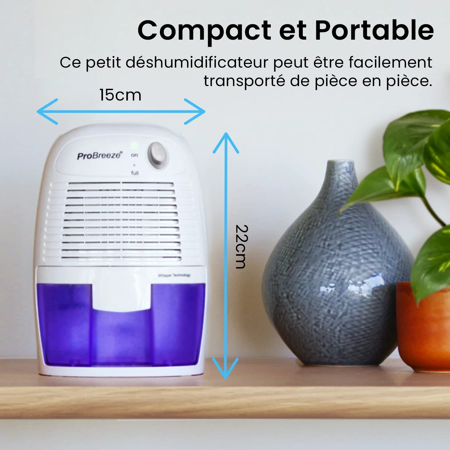 Pro Breeze Mini Déshumidificateur d'Air Compact 500 ml - Absorbeur d'Humidité et Moisissures - Cuisine, Chambre, Salle de Bain, Bureau