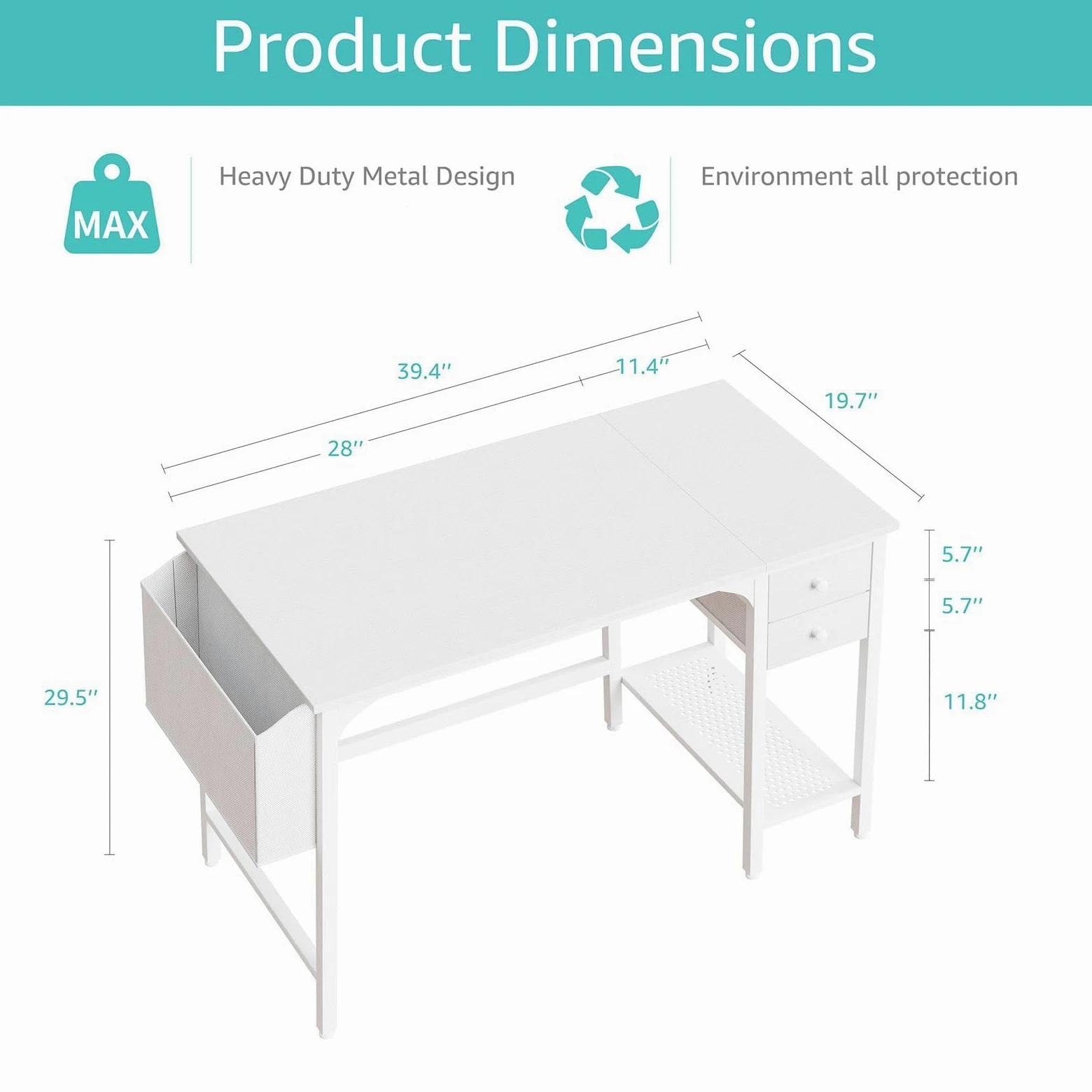 Lufeiya Bureau Blanc avec 2 Tiroirs de Rangement Petit PC Bureau 100cm Informatique pour Chambre Petit Espace Ado Fille