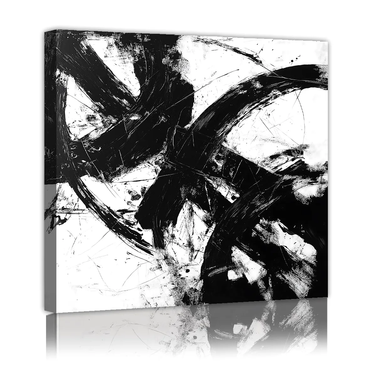 Affiches contemporaines Peinture à l’encre Toile Peinture Peinture murale Imprimé en noir et blanc Fresque encadrée Œuvres d’art pour chambre Chambre Chambre d’amis Décoration intérieure 40x40cm