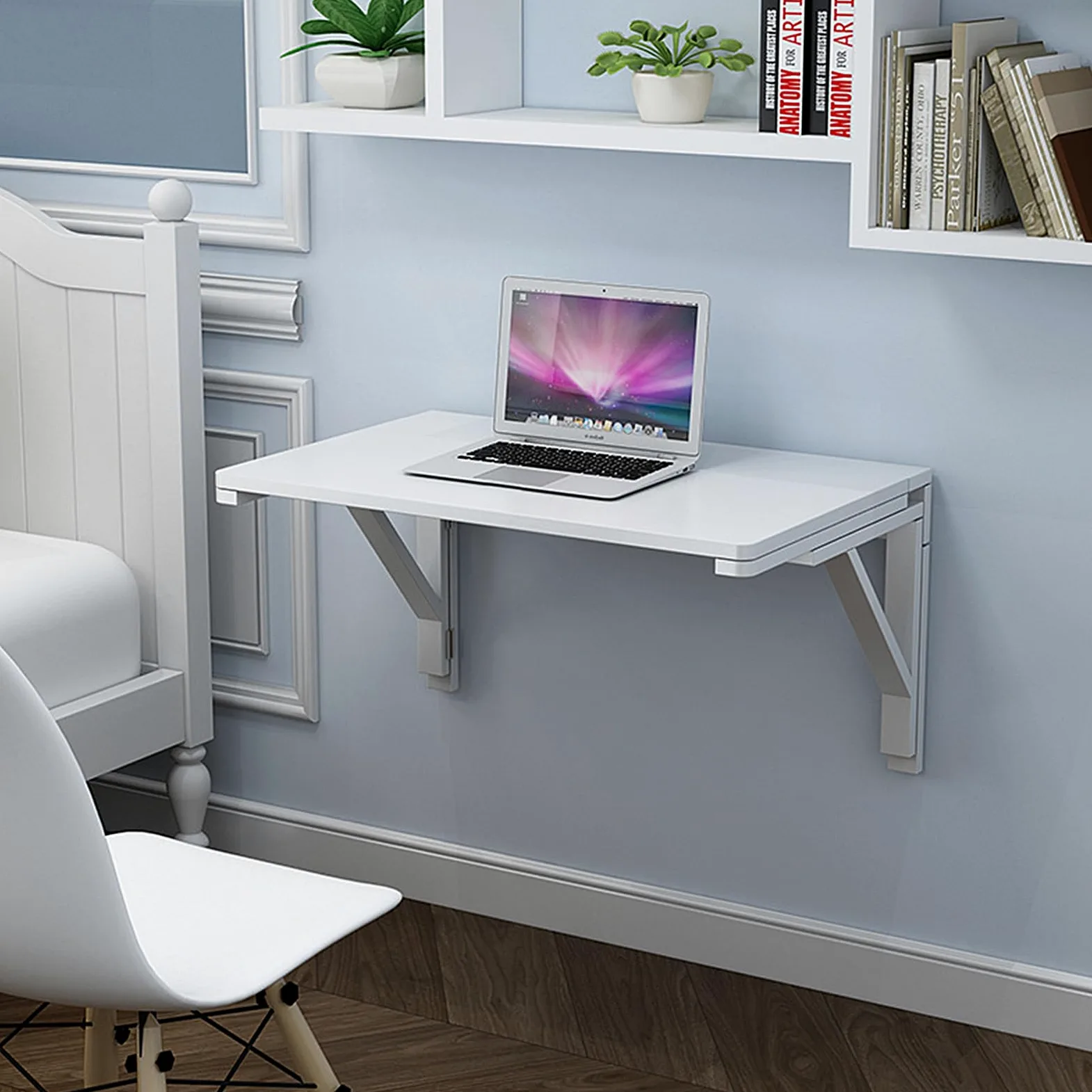 Table Pliante Murale, Petit Bureau Flottant Peu Encombrant, Bureau D'Ordinateur Pliant En Bois Massif, Table Murale à Abattant pour Salle à Manger, éTude, Cuisine, DîNer, Blanchisserie, Bar, Etc