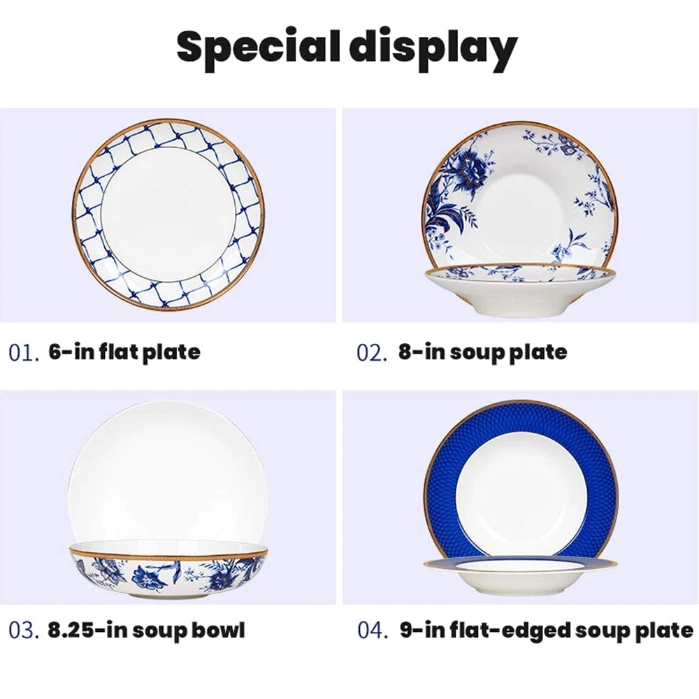 Service de Table en céramique pour la Maison, 60 pièces, Service de Table Haut de Gamme en Porcelaine Anglaise, Assiette/Bol/Pot à Soupe - Ensemble combiné en p(