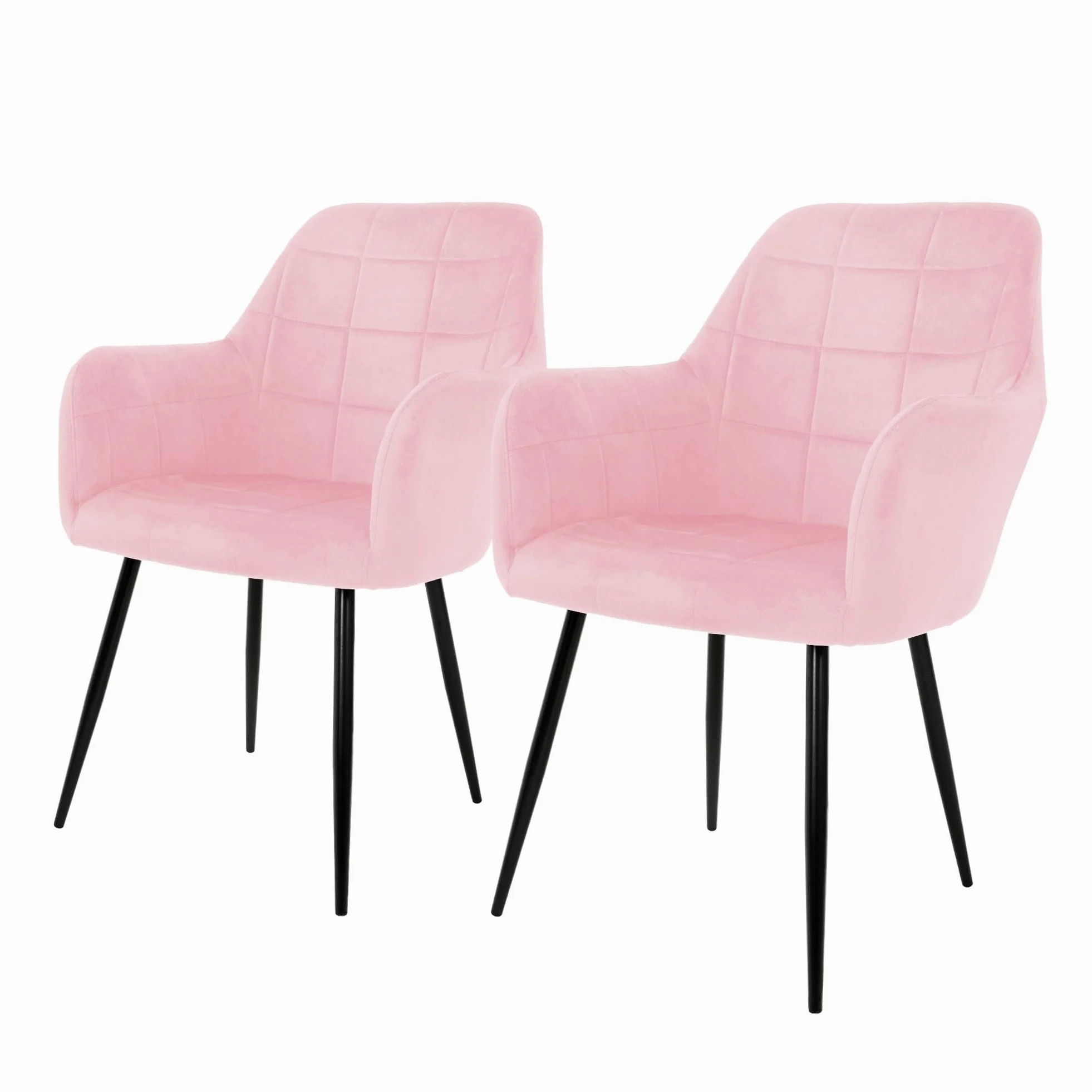 ECD Germany Lot de 2 Chaises de Salle à Manger Cuisine Salon Séjour - Rose - Assise Siège Rembourrée en Velours Structure en Métal Fauteuil Rétro avec Accoudoirs pour Bureau Réception Meuble Maison