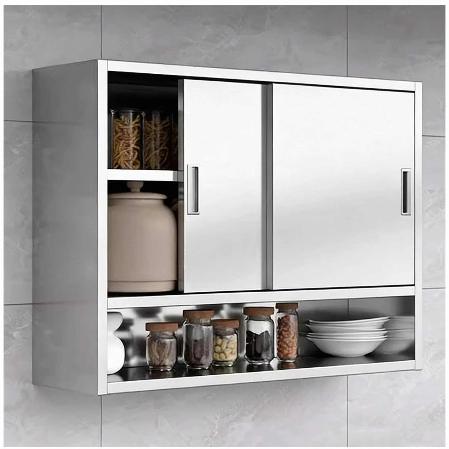 Armoire de Rangement Murale Robuste, Buffet de Garde-Manger d'armoires de Cuisine avec Portes coulissantes, Armoire Utilitaire autoportante pour Bouteilles d'assaisonnement aux épices