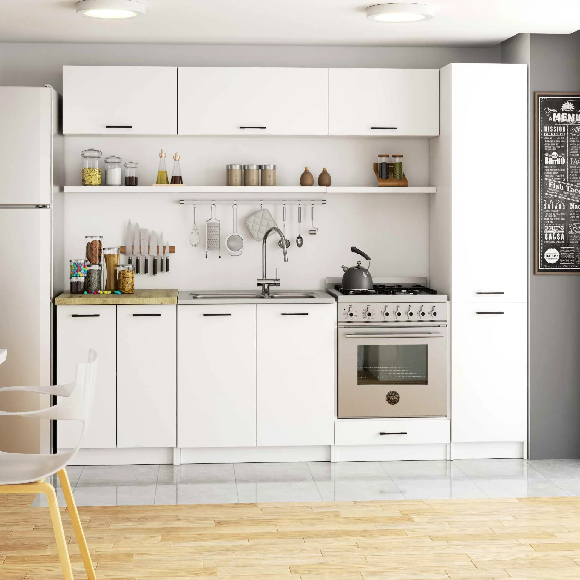 BDW - Colonne Cuisine - Armoire de Rangement 40 cm de Largeur, 205 cm de Hauteur, 57 cm de Profondeur - Spacieuse pour Provisions - Blanc