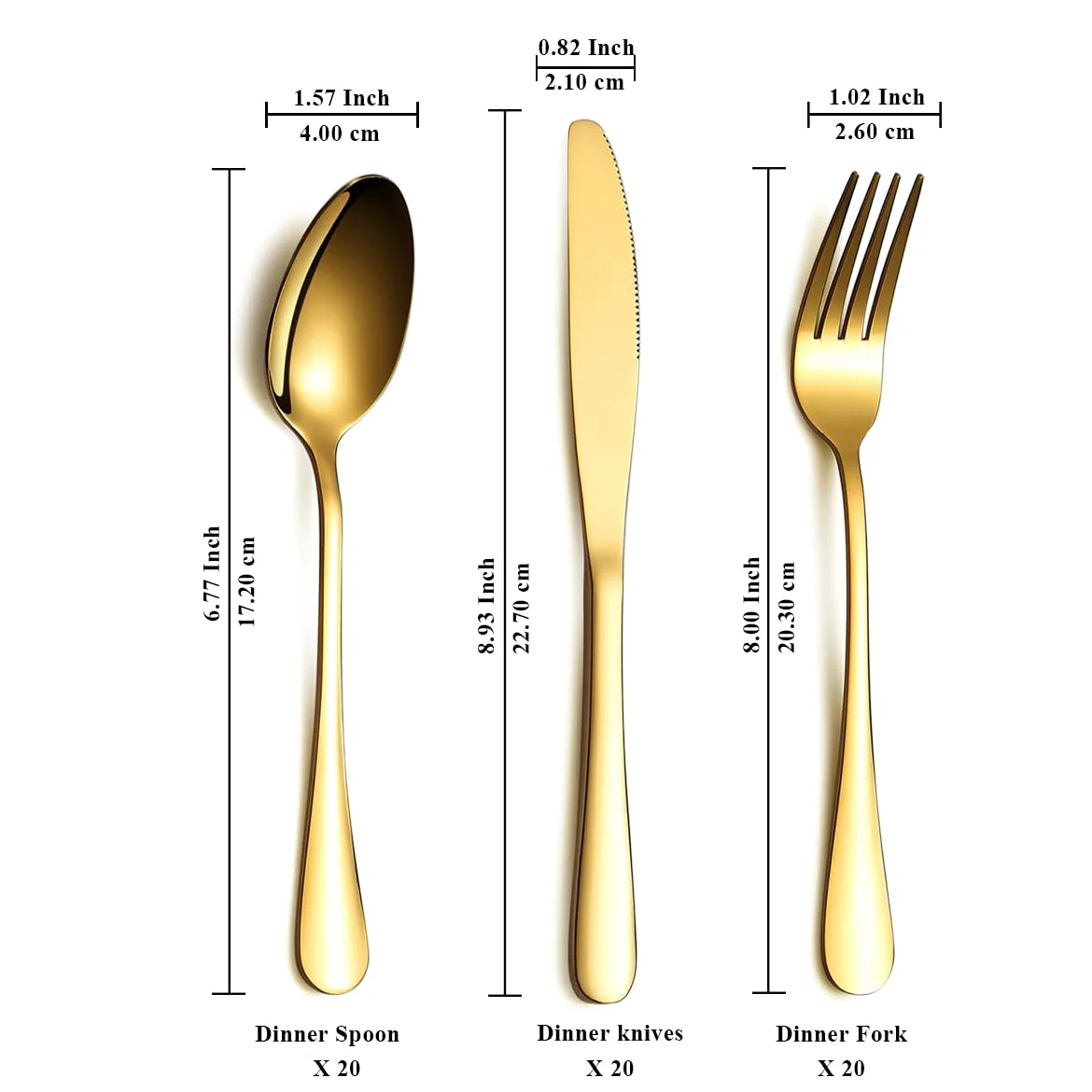 Ensemble de couverts en or 60 pièces Service pour 20, couteaux en acier inoxydable cuillère fourchettes ensemble pour mariage, fêtes, événements, maison, cadeau pour Thanksgiving