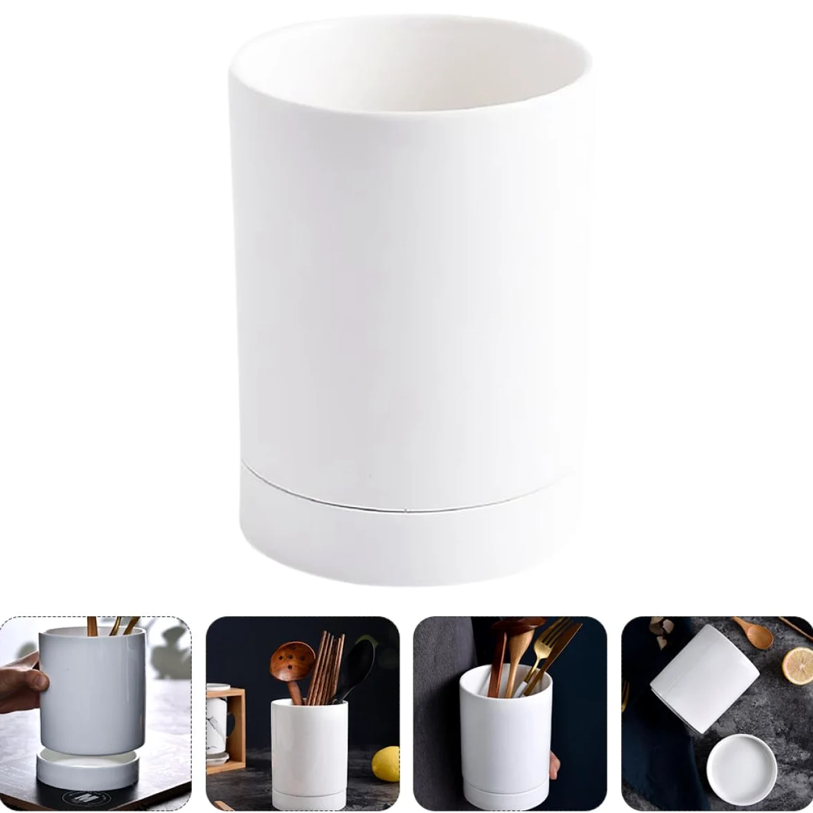 Porte-ustensiles Multipurpose Égouttoir Blanc en Céramique Cuisine Organisateur Pratique pour Baguettes pour Comptoir Cuisine