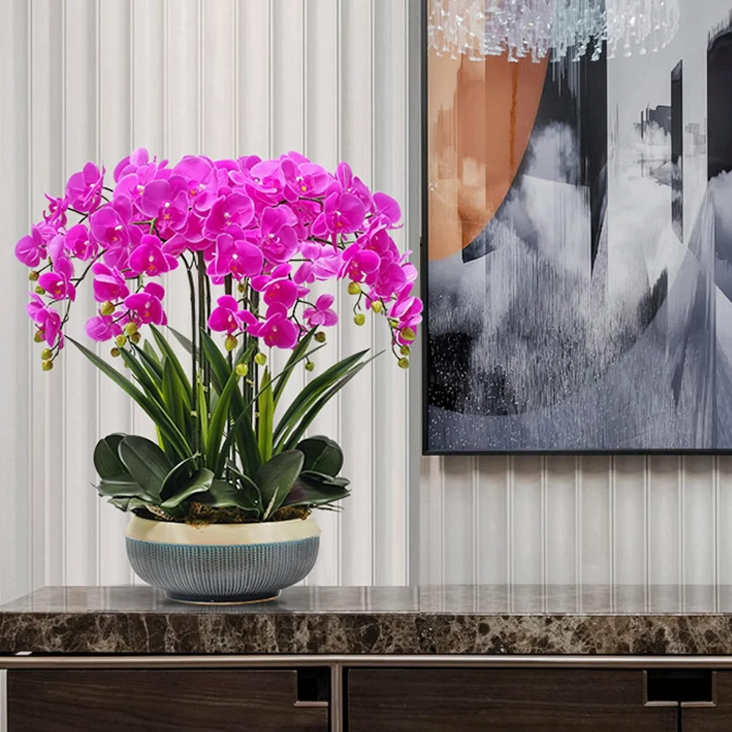 Orchidées artificielles avec Vase en céramique, Fleurs artificielles en polyuréthane, phalaenopsis artificielles, 65 cm, Fausses Fleurs pour la Maison